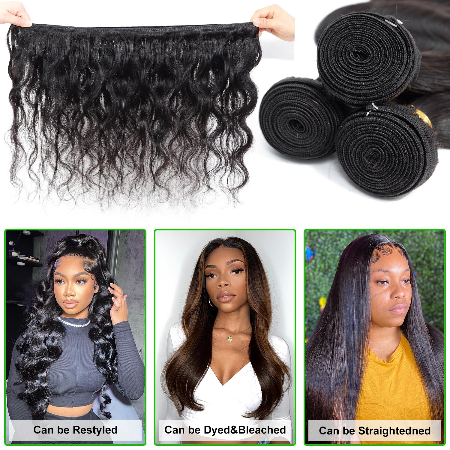 Kapelli Hair Brazilian Virgin Hair Body Wave 3 Bundles (22 24 26 300G) 10A Brazilian Remy Virgin Body Wave Human Hair Bundles 10