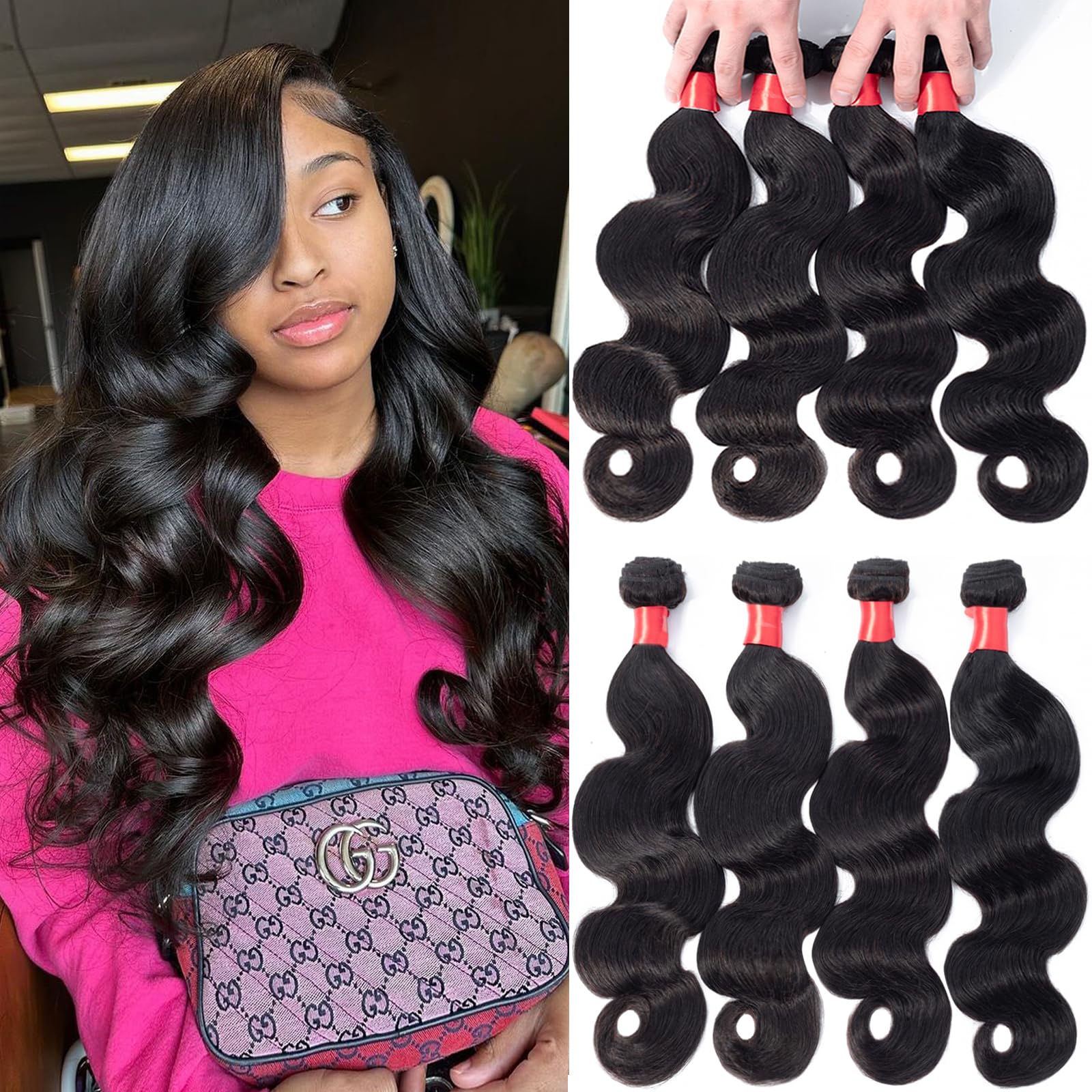 Douyin Brazilian Body Wave 4 Bundles Human Hair 16 18 20 22 Inch 12A 100% Unprocessed Virgin Human Hair Weave Bundles Deals Natu