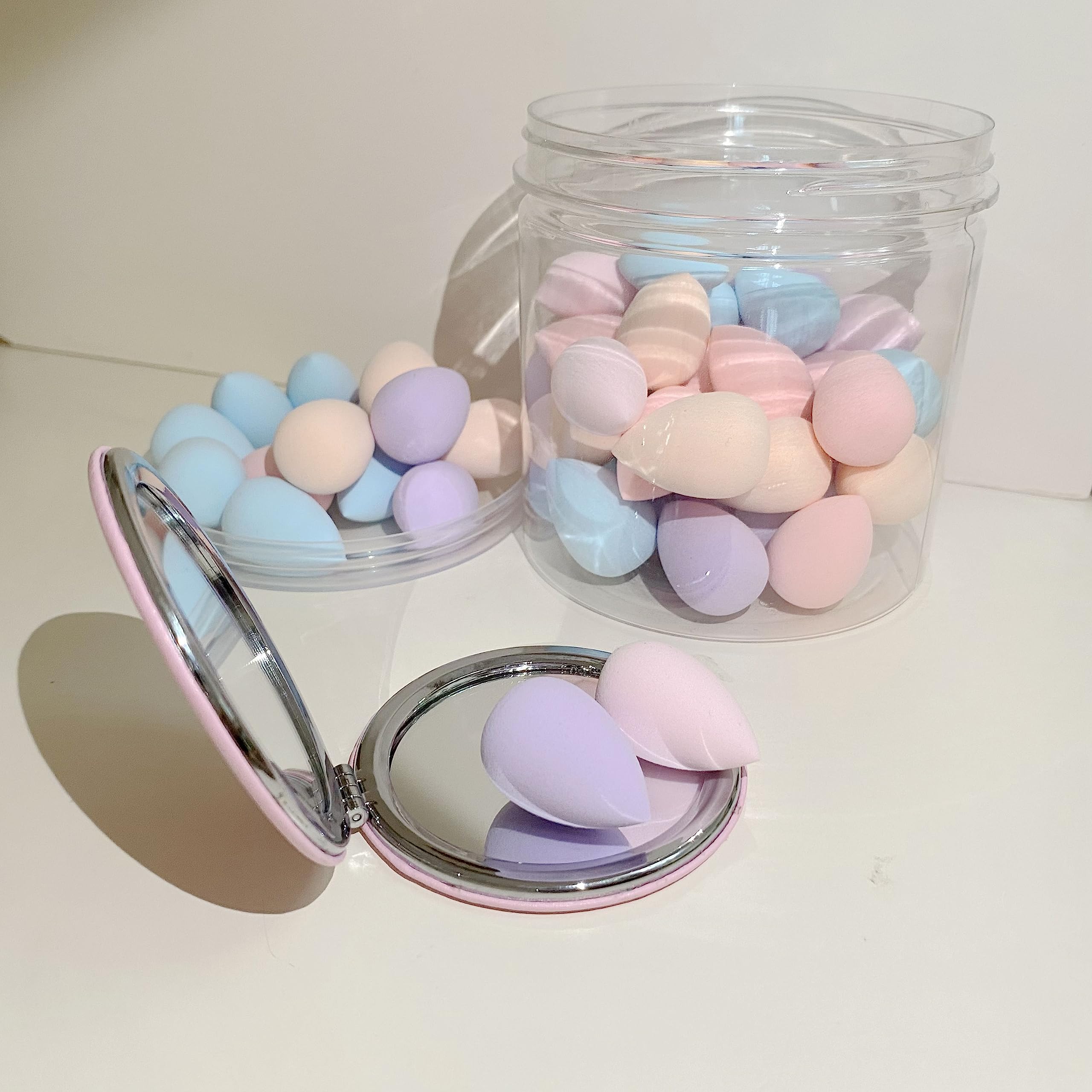 50 PCS Small Mini Makeup Sponges and Powder Puff with Makeup Mirror, Multi Colored Beauty Blender Makeup Sponge Facial Makeup To