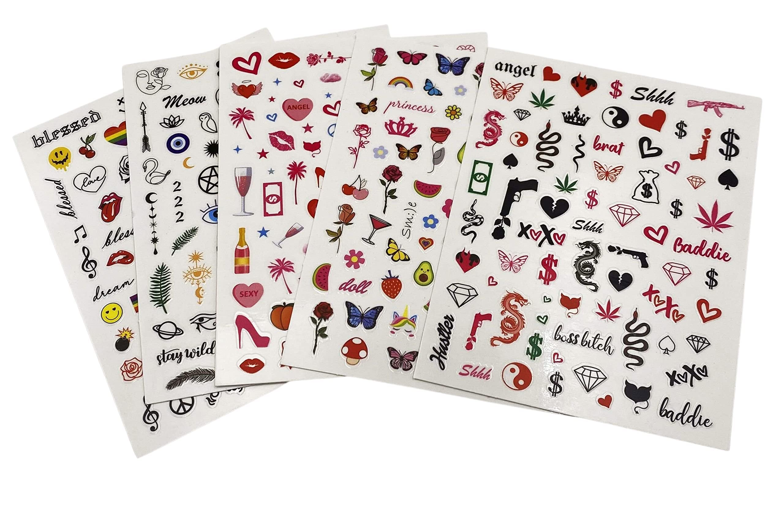Impressed 5 Sheets Luxury Nail Art Stickers 500+ Full Color Custom Nail Decals for Faux Nail Design and Salon Nails Accessories