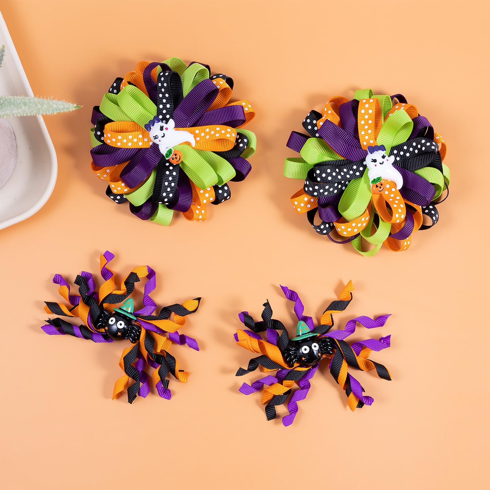 Halloween Korker Hairbow Clips Girls Spider Ghost Pumpkin Curly Corker Ribbon Cheer Bow Alligator Barrette Pins Handmade Cute Co