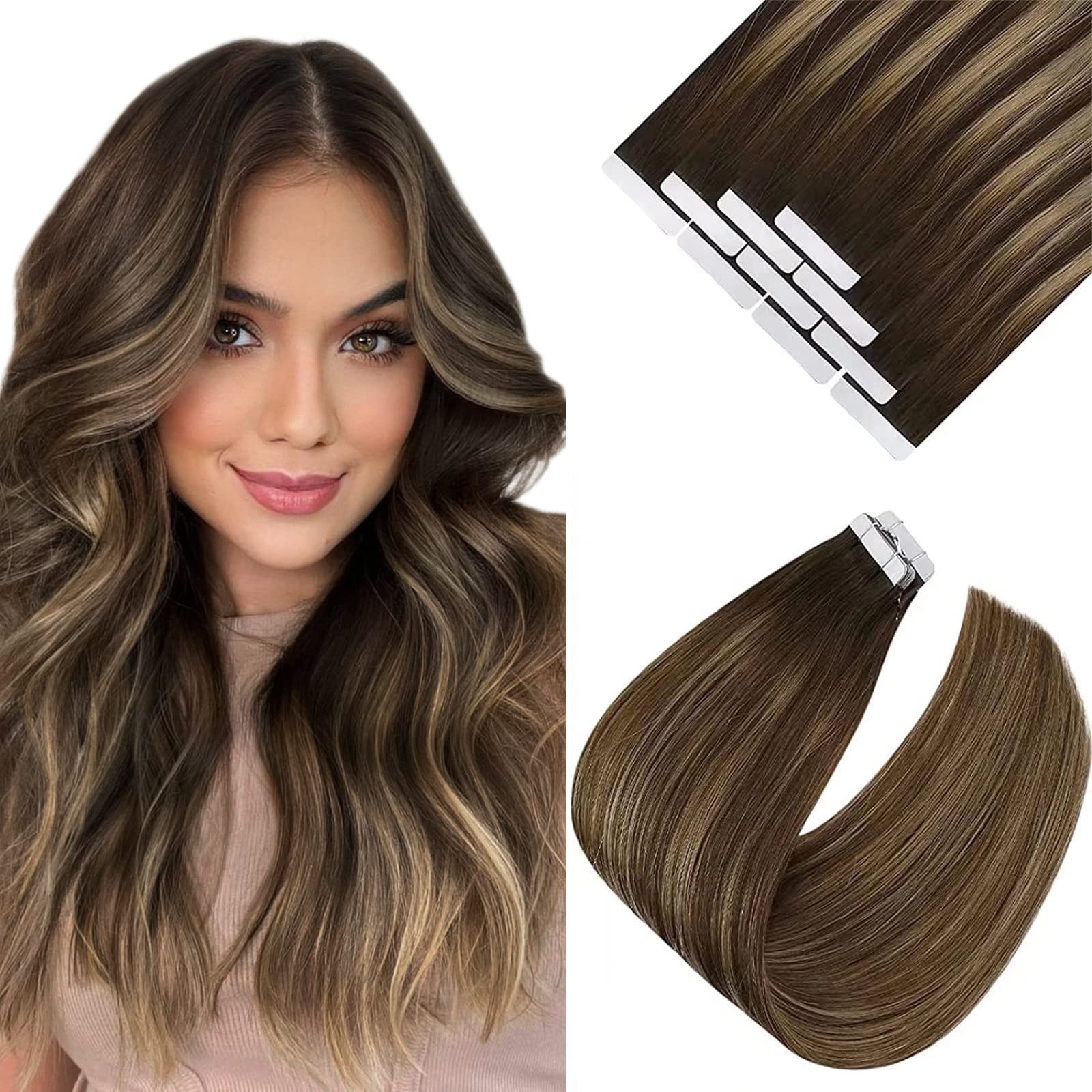 Sunny Tape In Hair Extensions Human Hair Brown Balayage Tape In Remy Hair Extensions Natural Seamless Hair Extensions Tape In Hu