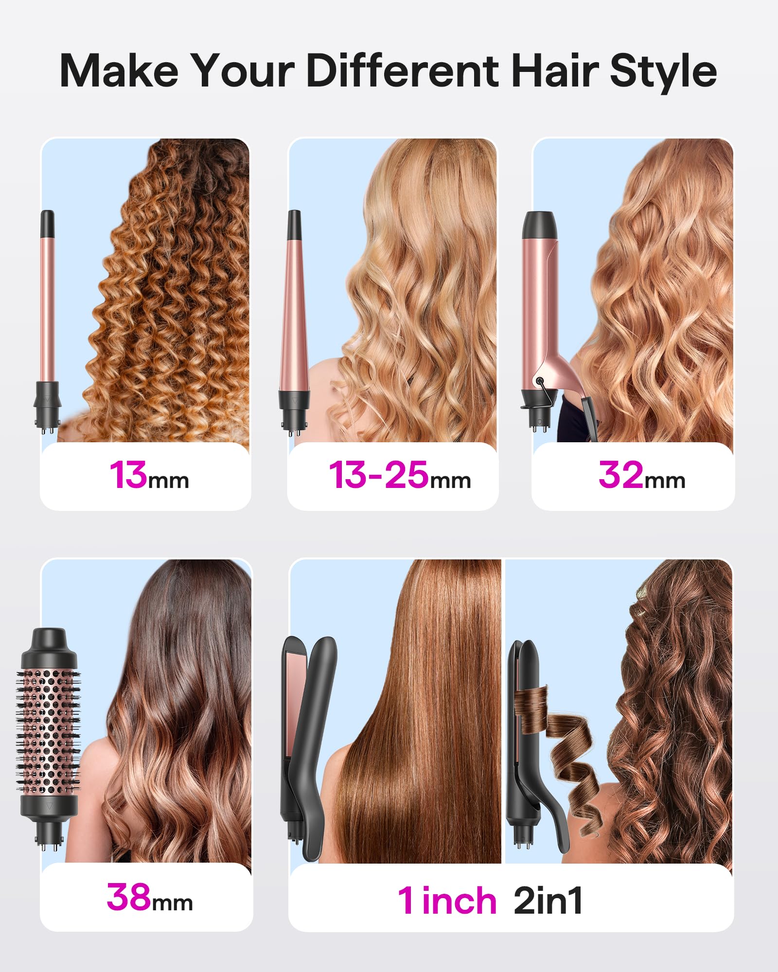 Wavytalk 5 In 1 Curling Iron, Curling Iron Set With Thermal Brush And 4 Interchangeable Ceramic Curling Wand(0.5   -1.25   ),Ins