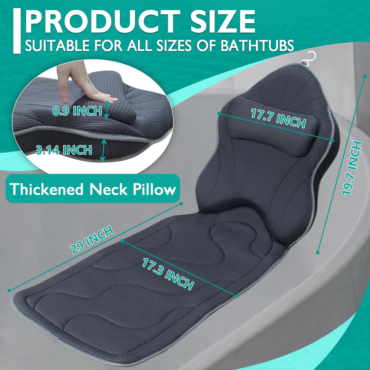 Poemland Luxury Thick Full Body Bath Pillows Mat & Cushion For Bathtub Headrest Neck Shoulder Support Comfort Relaxation Spa Acc