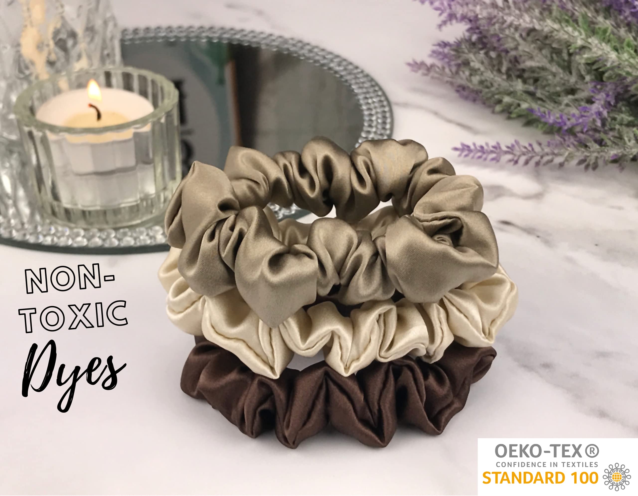 Celestial Silk Mulberry Silk Scrunchies For Hair (Small, Taupe, Dark Taupe, Chocolate)