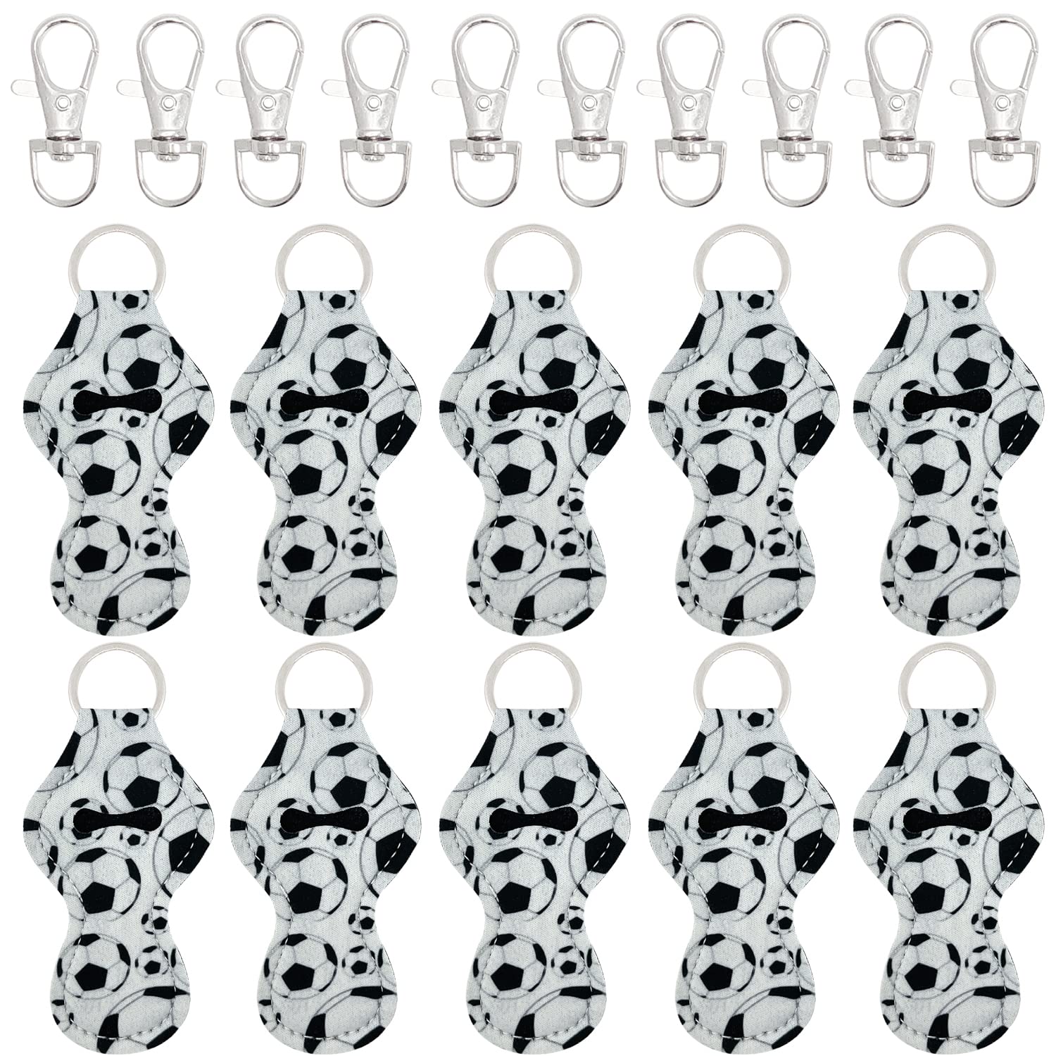 allydrew 10 Pack Chapstick Holder Keychain, Keyring for Lip Balm Lip Gloss Lipstick with 10 Pieces Metal Keyring Clasps, Soccer