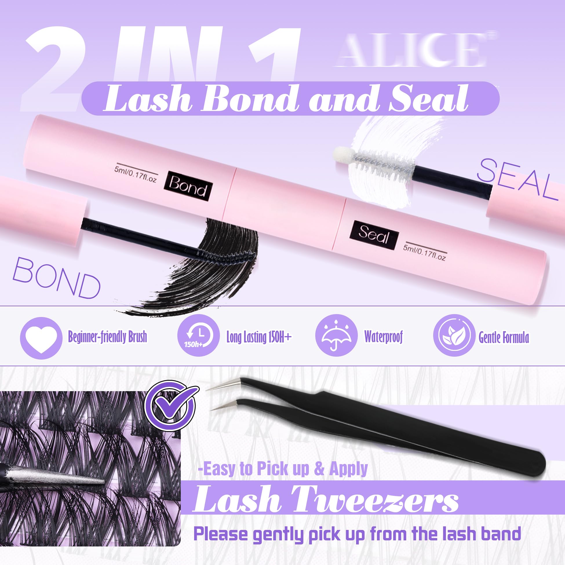 Alice Cluster Eyelash Extension Kit Natural Wispy Lash Clusters Kit Diy Lash Extension Kit Fluffy 196Pcs 10-18Mm Individual Lash