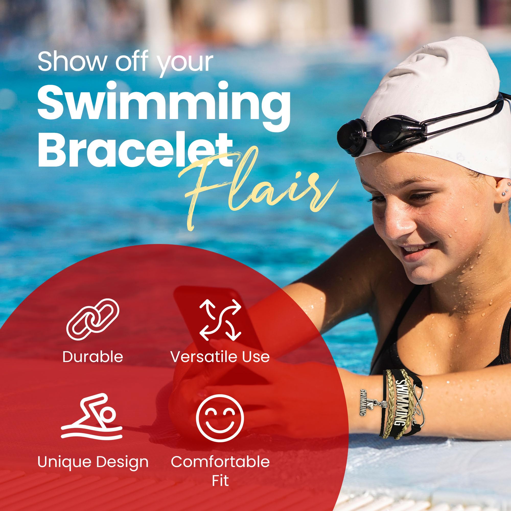 Infinity Collection Swim Bracelet-Swimming Charm Bracelet- Love Swim Jewelry - Gift For Swimmers, Swim Team