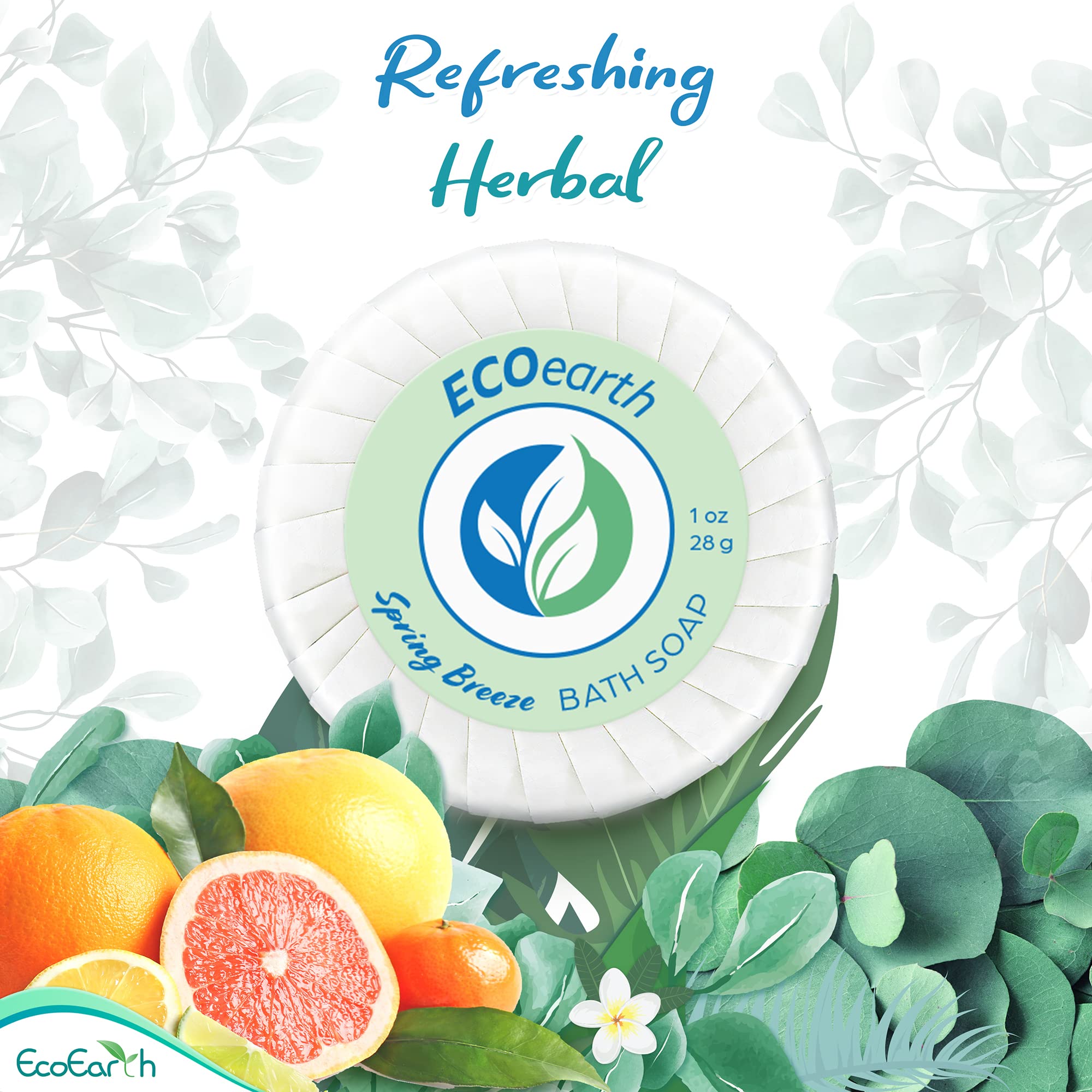 Ecoearth Hotel Soap Bars (Spring Breeze, 1 Oz, 100 Pack), Travel Size Luxury Bulk Amenities Bar Soap, Small Individually Wrapped