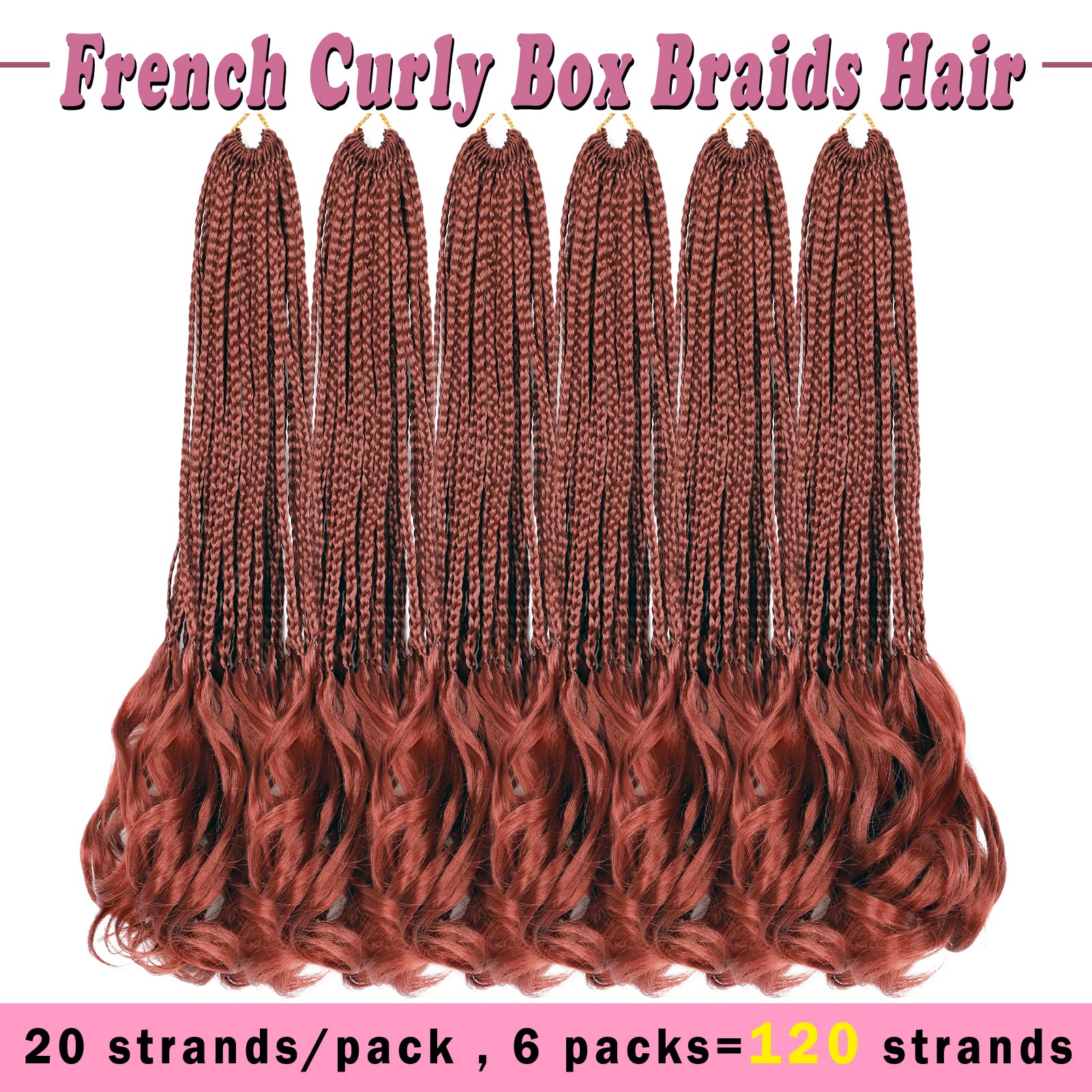 French Curl Crochet Braids 18 Inch 6 Packs Goddess Box Braids Crochet Hair Pre Looped French Curly Braiding Hair Cooper Red Croc
