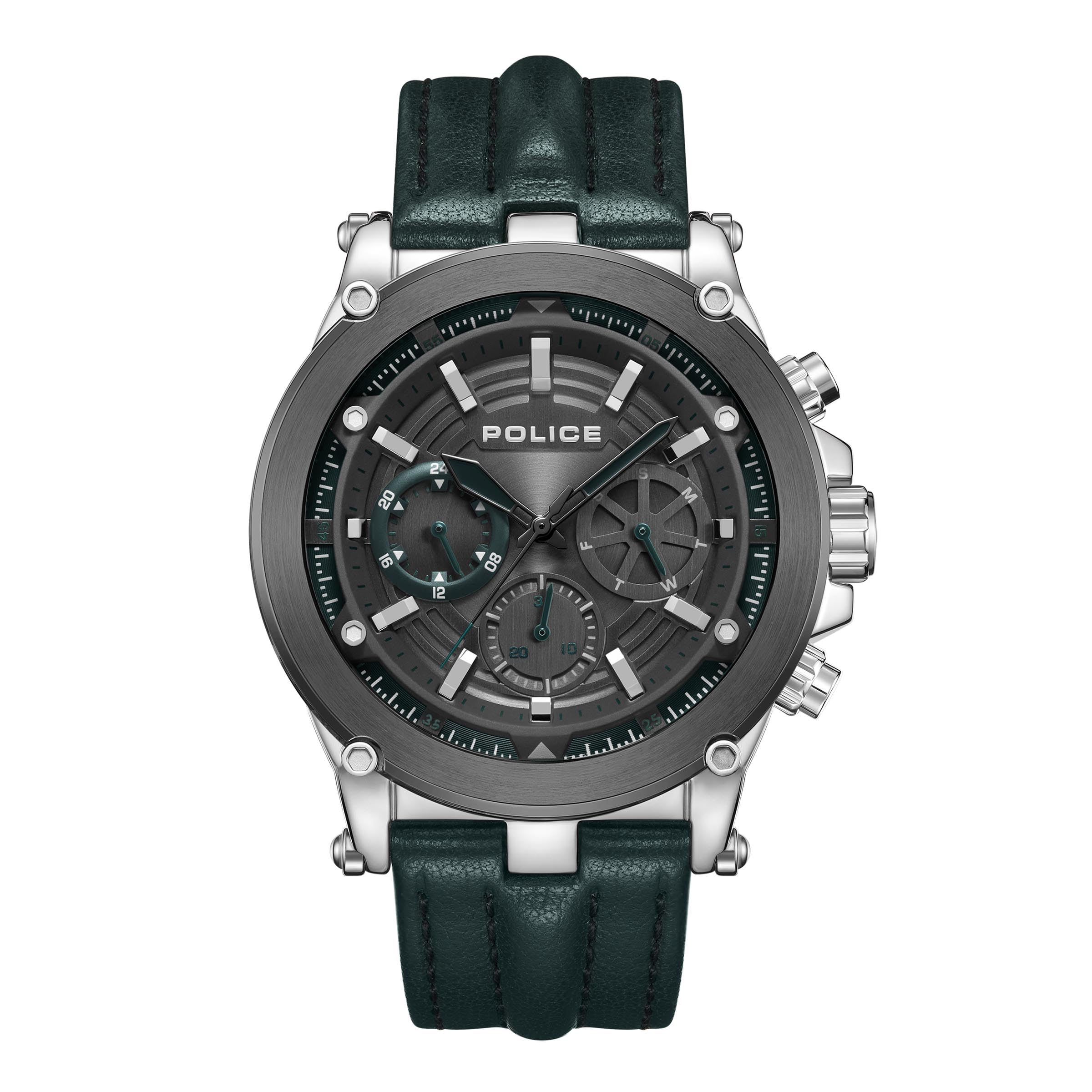 Police Quartz Multifunction Green Dial Leather Strap Watch For MenPlpewjf2226642W
