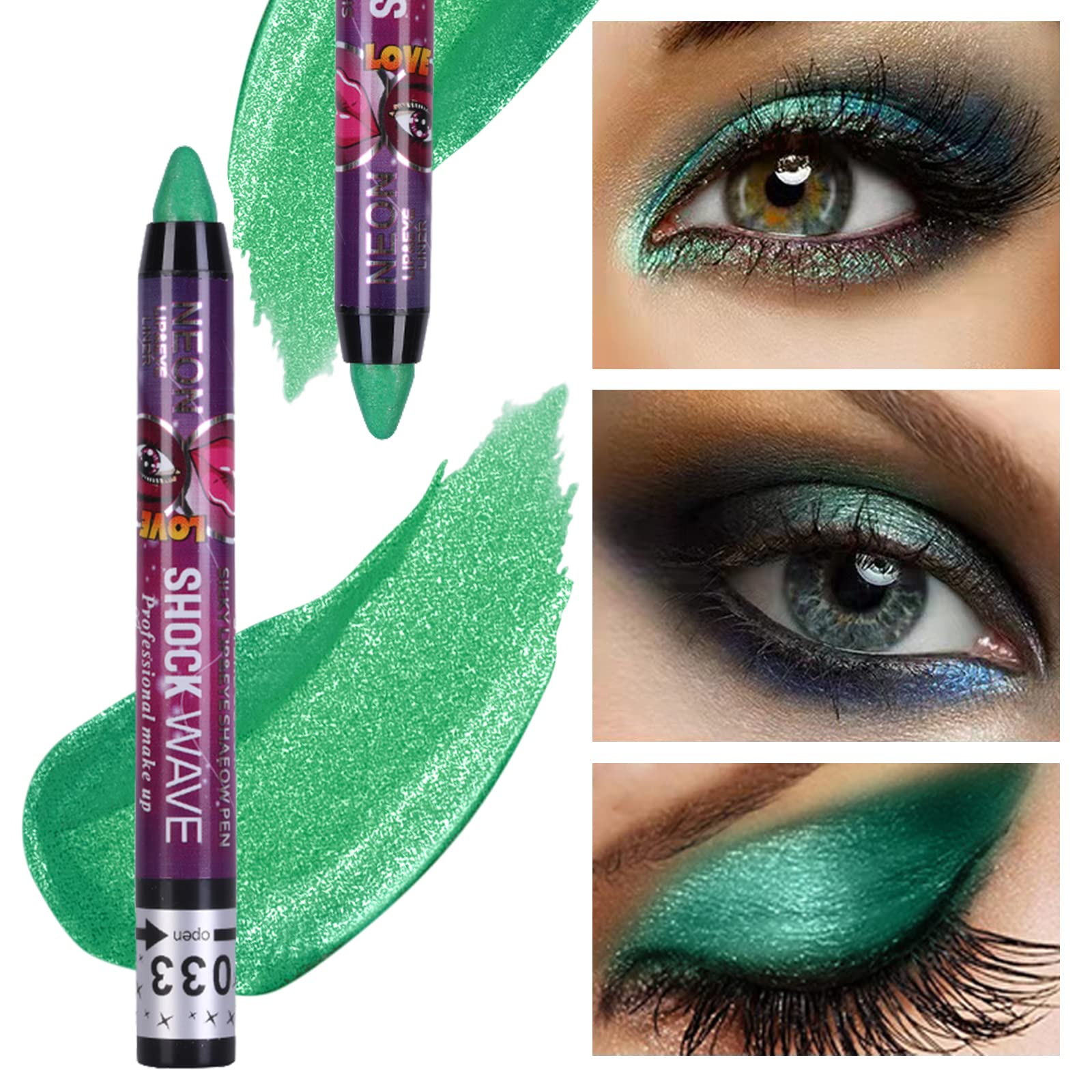 Meicoly 2Pcs Green Eyeshadow Stick,Metallic Shimmer Crayon Green Eye Shadow Christmas Eye Makeup,Christmas Stocking Stuffers Gif