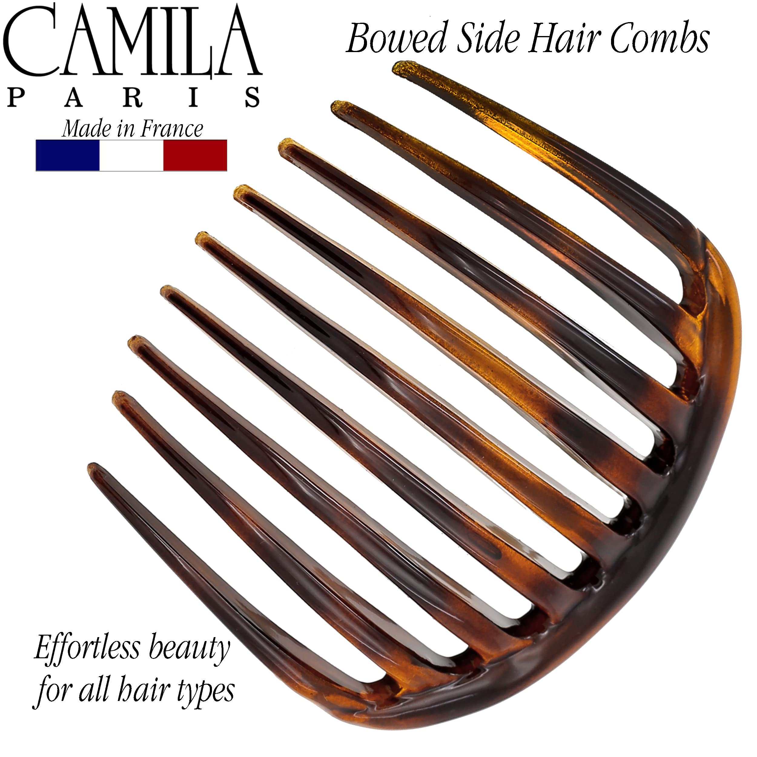 Camila CP2431 Tortoise Shell French Hair Side Comb, Small Cellulose Acetate Clip for Women Bun Chignon, Strong Hold Hair Accessory
