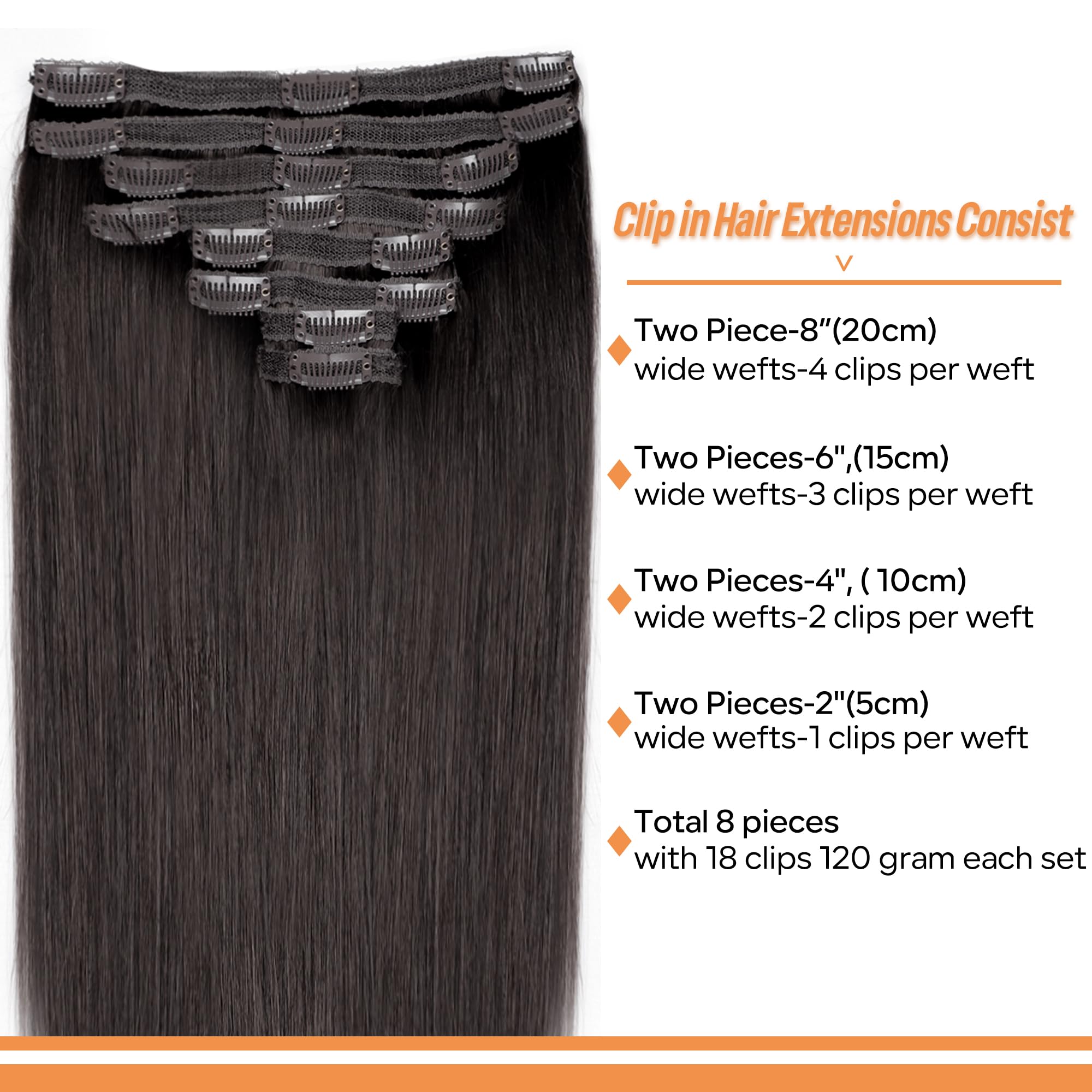 Pobokix Straight Clip In Hair Extensions Real Human Hair 8Pcs Clip In Dark Brown Human Hair Extensions With 18Clips Lace Weft 12