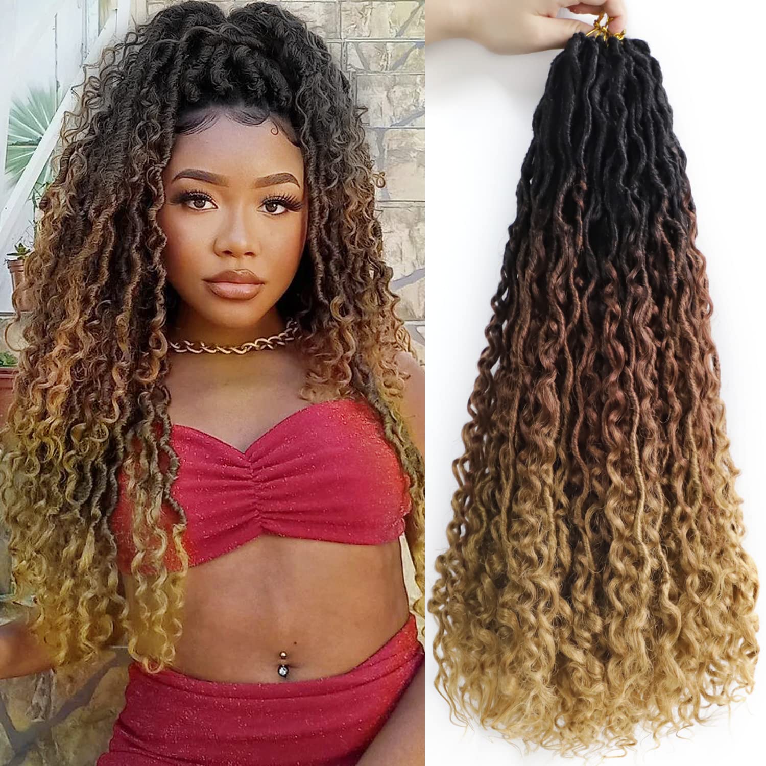 Violet Goddess Locs Crochet Hair 18 Inch Curly Ombre Faux Locs Crochet Hair For Black Women River Boho Hippie Bohemian Soft Locs