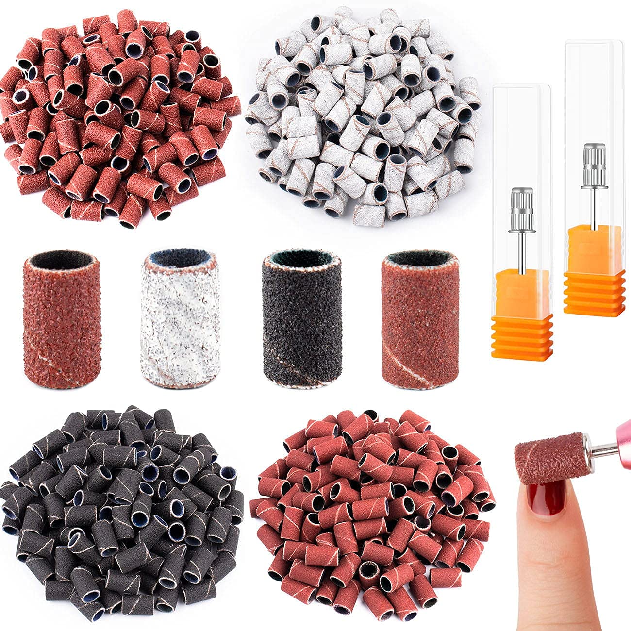 Rolybag Sanding Bands for Nail Drill Nail Sanding Bands Professional Sanding bit Nails 400 Pieces 4 Color Coarse Fine Grit Efile