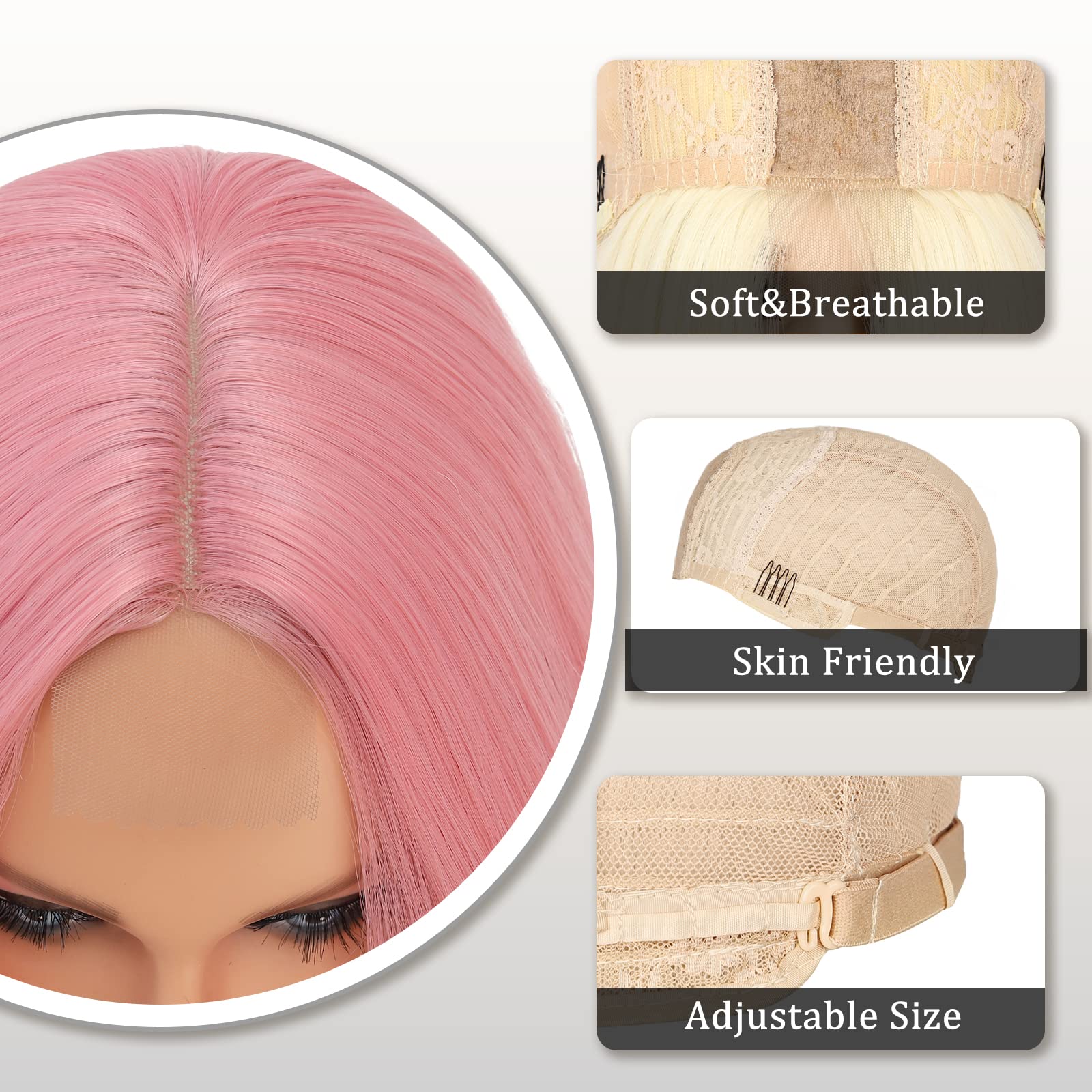 Ybymcai Pink Wig - Long Pink Wavy Wigs For Women Middle Part Pastel Pink Wig 26 Inch Natural Curly Synthetic Wig Heat Resistant
