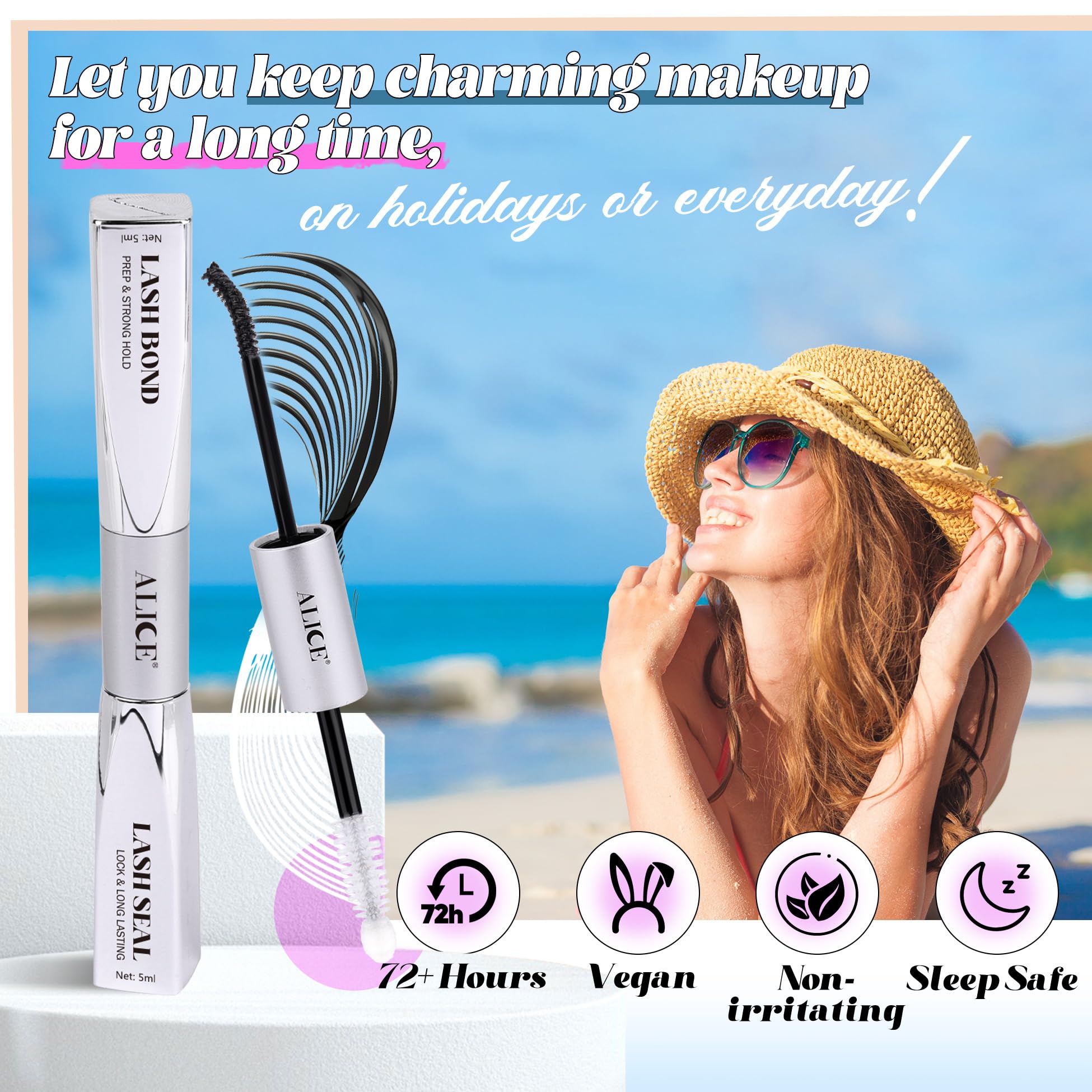 ALICE Waterproof Eyelash Glue for Lash Extensions - Strong Hold Adhesive, Black, Long Lasting 48-72 Hours