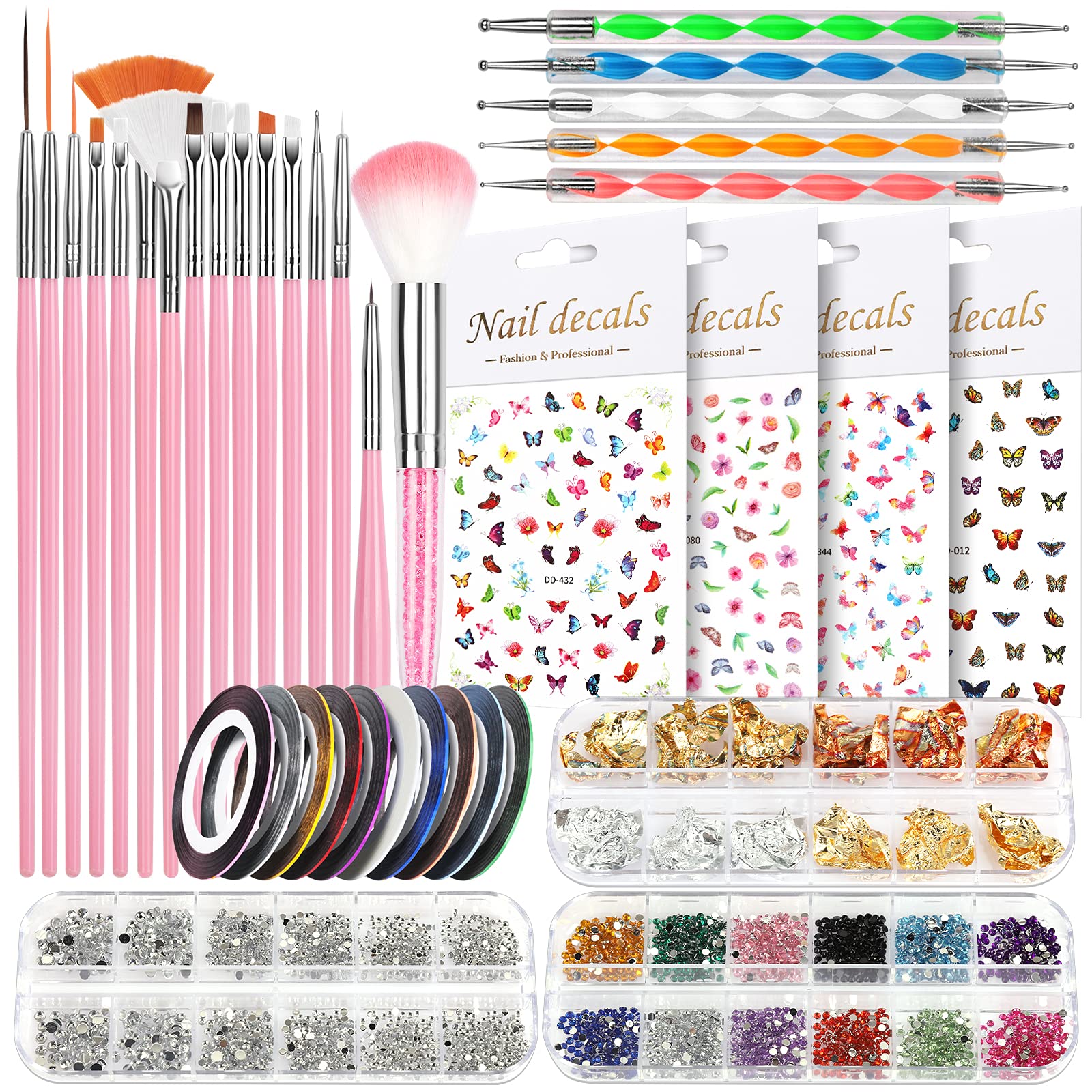 Teenitor Nail Art Kit For Beginners, Nail Art Supplies With Nail Art Brushes, Nail Dotting Tools, Nail Art Stickers, Nail Art Rh