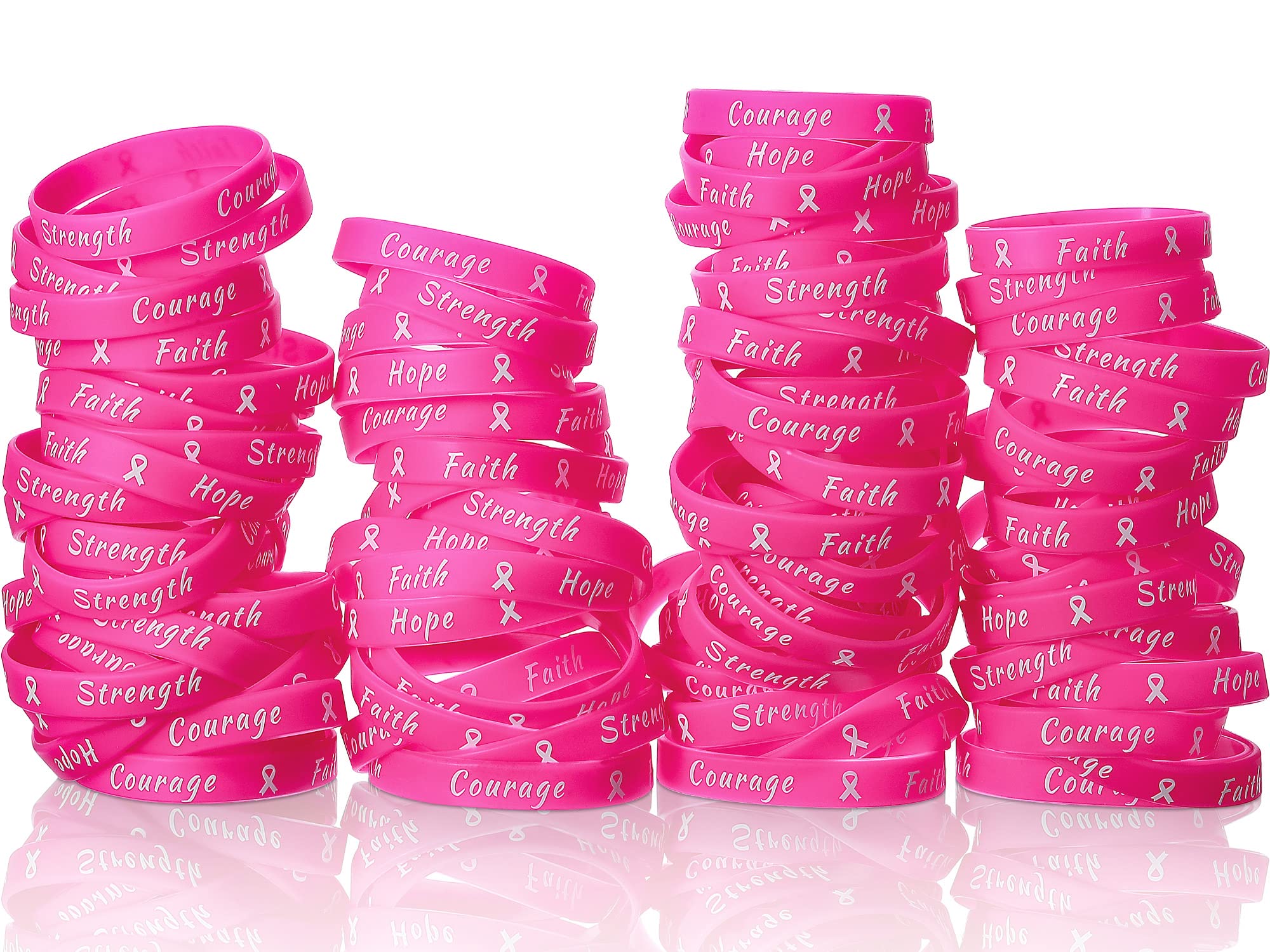 Sratte 360 Pcs Breast Cancer Awareness Pink Ribbon Bracelets Rubber Wristbands for Women Party Public Events Breast Cancer Decor