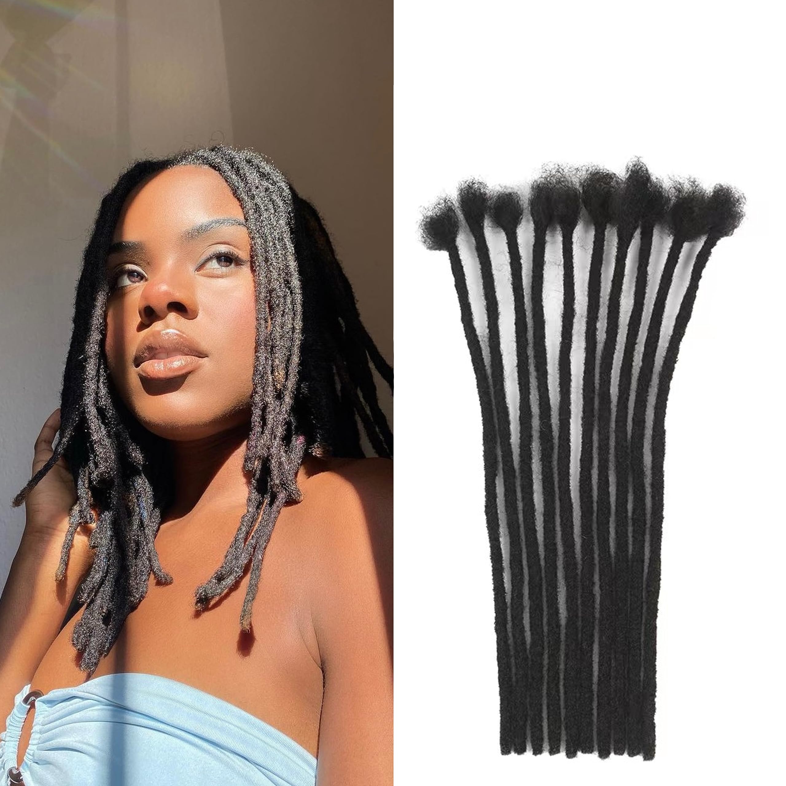 0.4cm Width 6Inch 100 Strands Dreadlock Extensions Real Human Hair 100% Handmade Permanent Loc Extensions Human Hair for Women/M