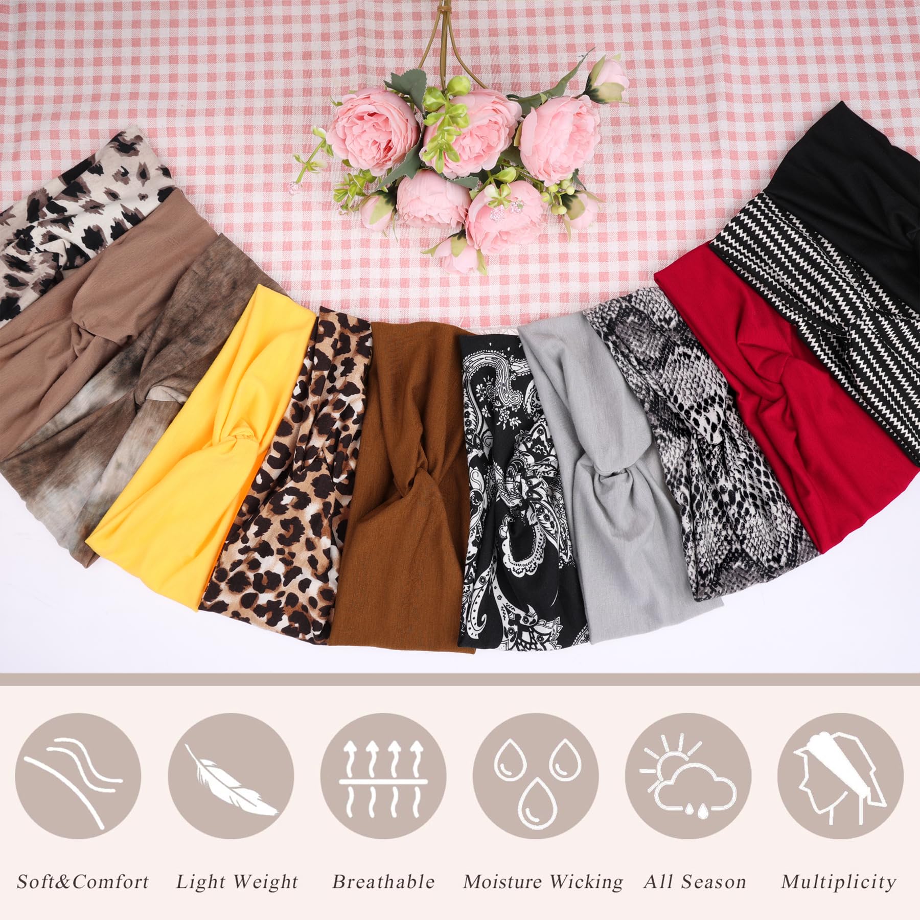 Xtrend 12 Pcs Women'S Headbands Twisted Cross Elastic Headbands Yoga Workout Headbands Non-Slip Sweat Soft Headbands Solid Color