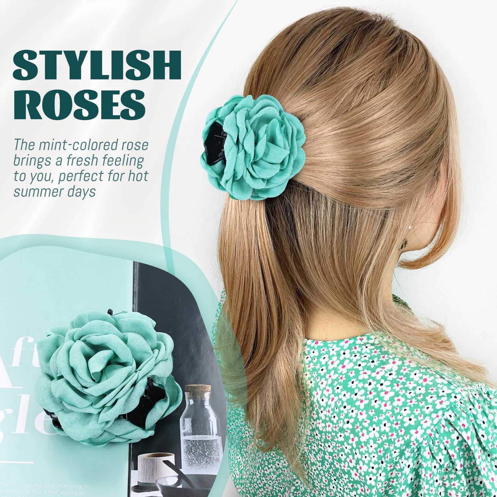 Cinaci 6 Pieces 9Cm/3.5'' Retro Flower Rose Hair Claws Clips With Strong Hold Floral Updo Hair Clips Barrettes Accessories For W
