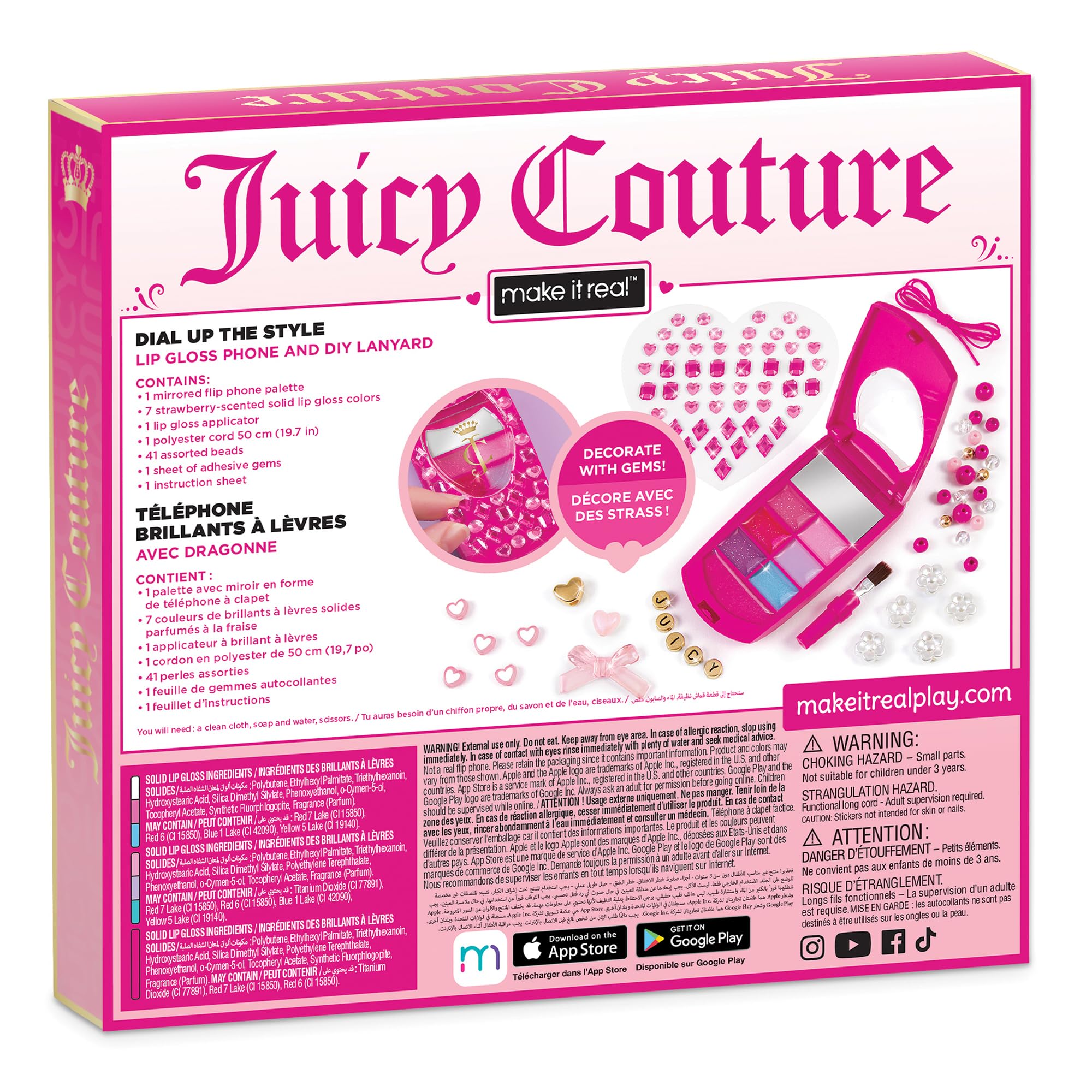 Make It Real Juicy Couture Lip Gloss Dial Up The Style Phone & DIY Lanyard - 7 Strawberry-Scented Lip Gloss Colors, Create Beade