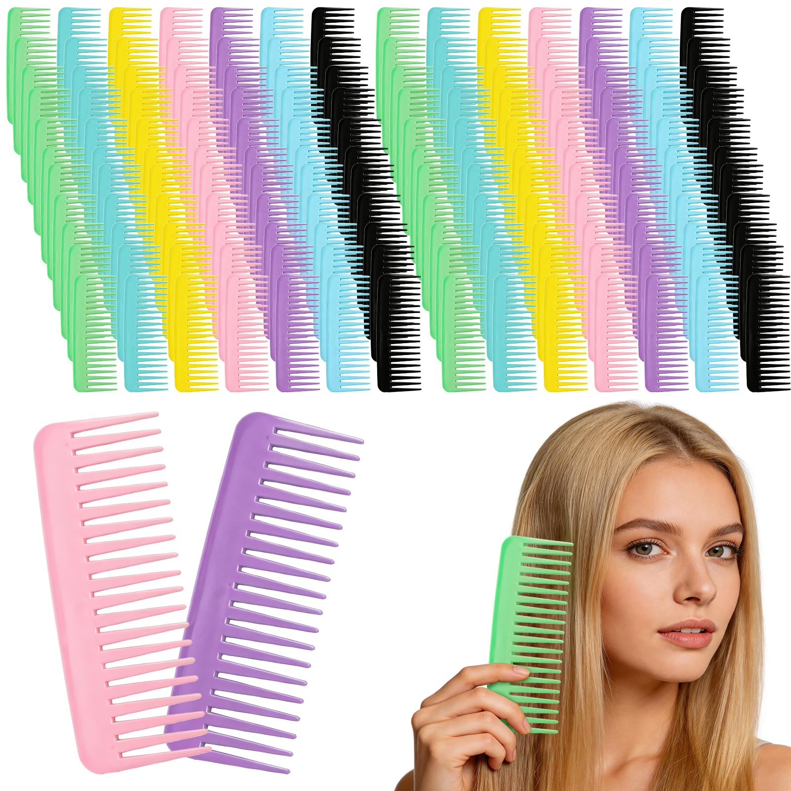 70 Pcs Wide Tooth Detangling Comb for Curly and Long Hair  Styling Shampoo Tool for Dry/Wet Hair, No Handle, for Women, Men, an