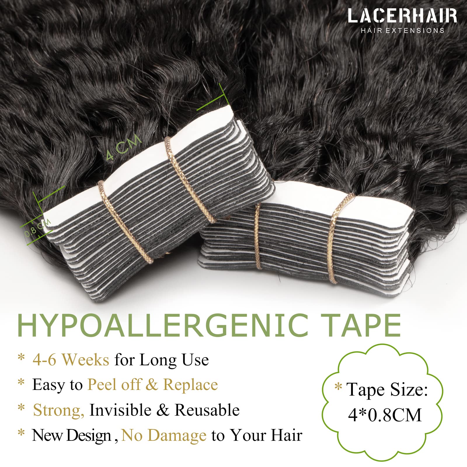 Lacer Best Kinky Straight Tape In Hair Extensions Human Hair Natural Black 16Inch Tape Ins Human Hair 4C Kinky Straight Soft Sea