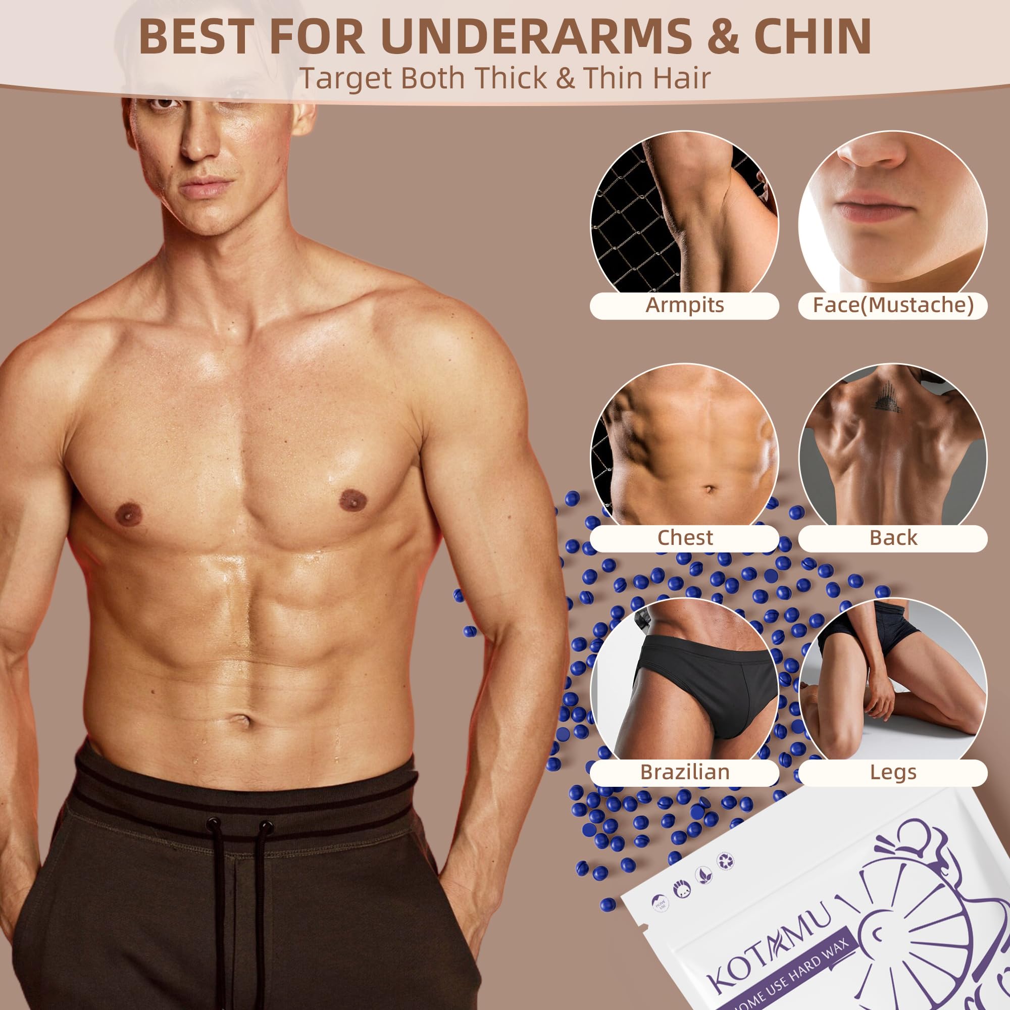 Kotamu Wax Beads For Hair Removal, 1Lb Lavender Hard Wax Beans For Sensitive Skin, Facial, Chin, Underarms, Brazilian Bikini Fac