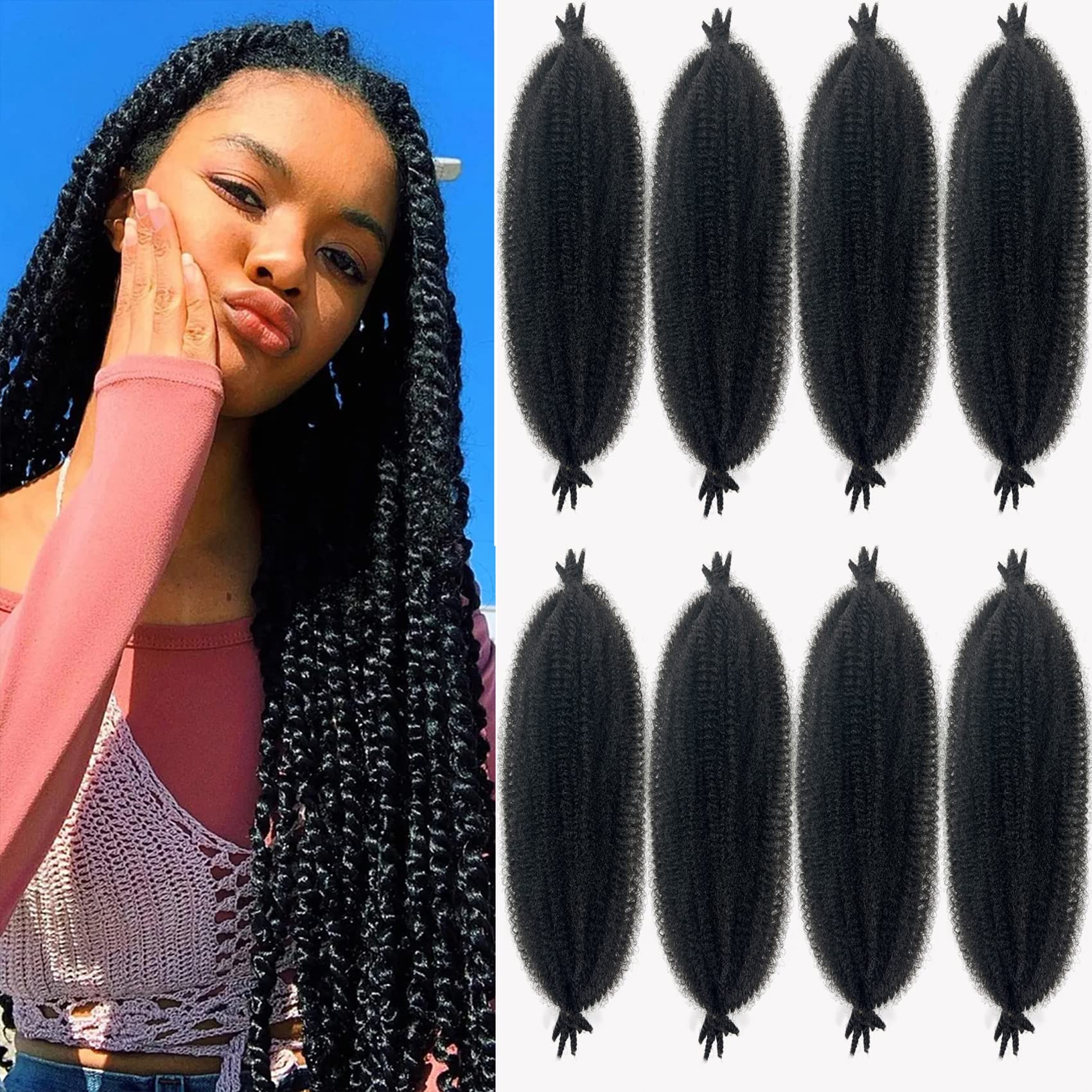 Marley Hair 24 Inch Springy Afro Twist Hair 8 Packs Afro Kinky Braiding Hair, Wrapping Hair for Soft Locs Synthetic Crochet Brai