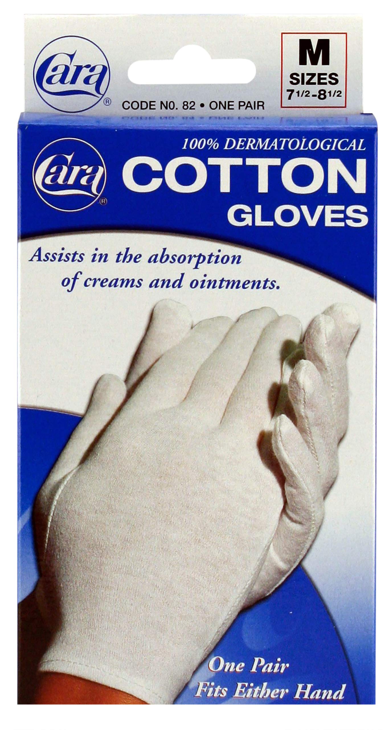 Cara Moisturizing Eczema 100% Premium Cotton Gloves, Medium, White, 1 Pair
