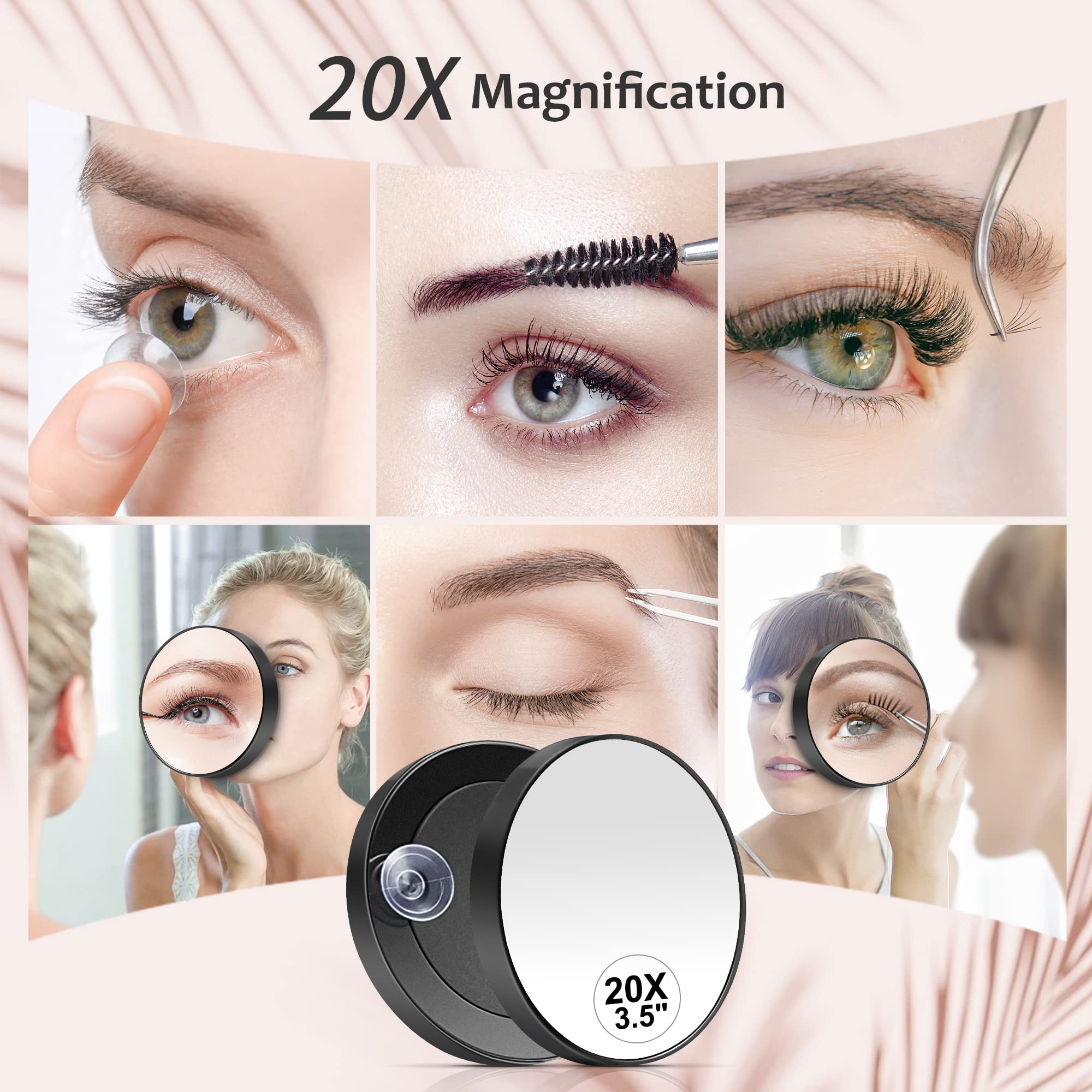 MIYADIVA 20X Magnifying Mirror, 20X Magnifying Mirror Suction Cup and Tweezers, As a Mganifying Makeup Mirror, Pocket Mirror Set