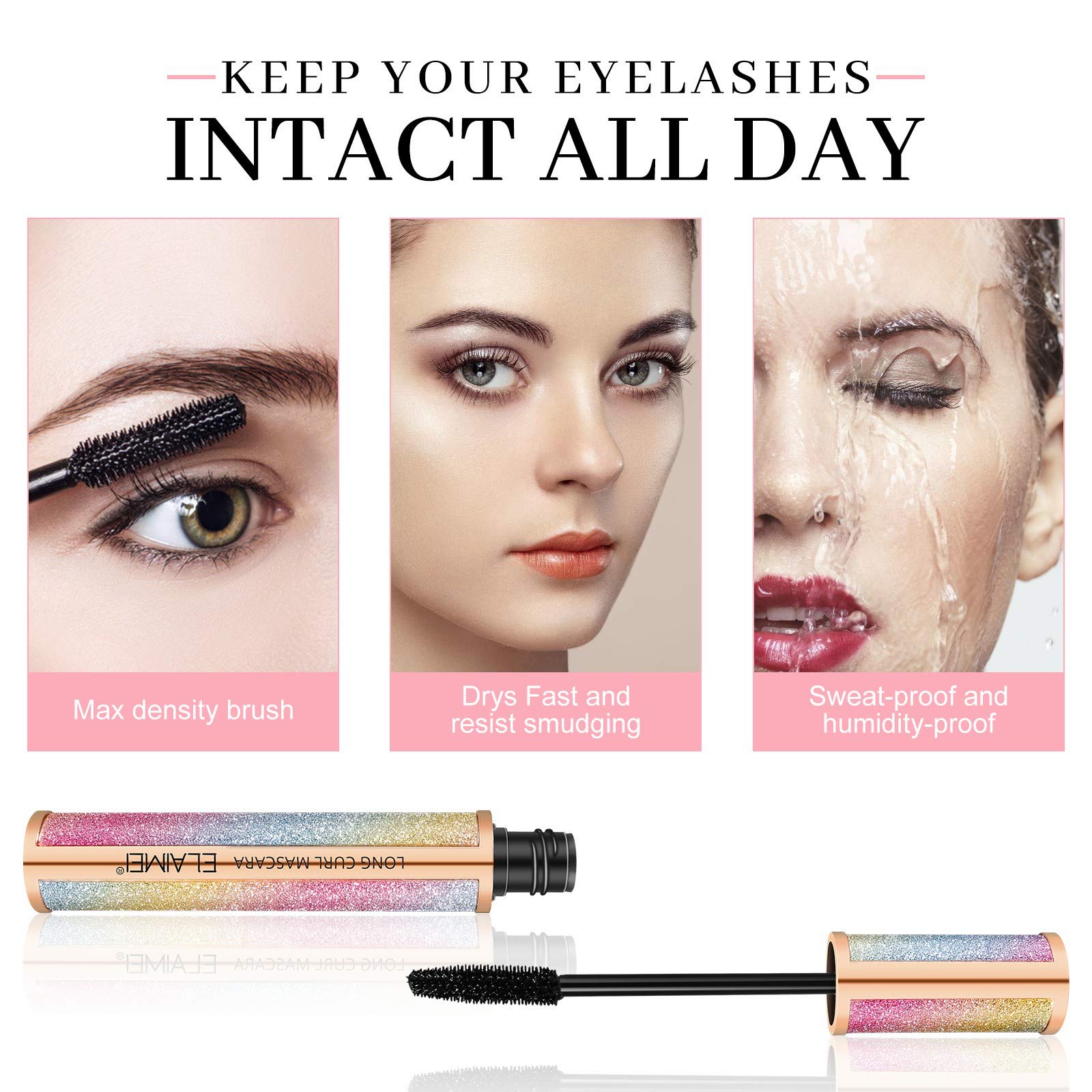 Black Thrive Mascara Waterproof, Tubing Mascara, Intense Length Luxury Beauty Big Eye, Volume & Definition, No Smudging, No Clum