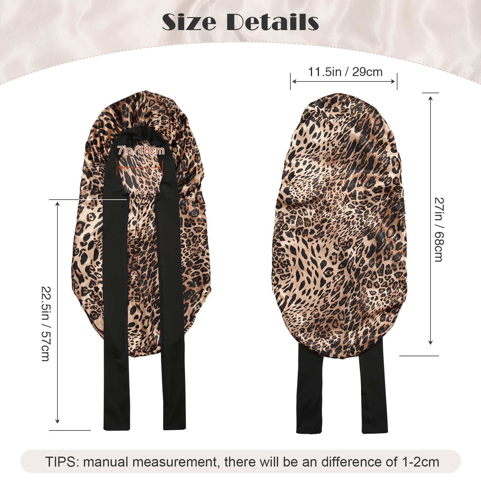 Awaytr Long Satin Bonnet For Braids - Elastic Silk Hair Bonnets For Sleeping Night Cap Stretchy Tie Band For Women(Leopard)