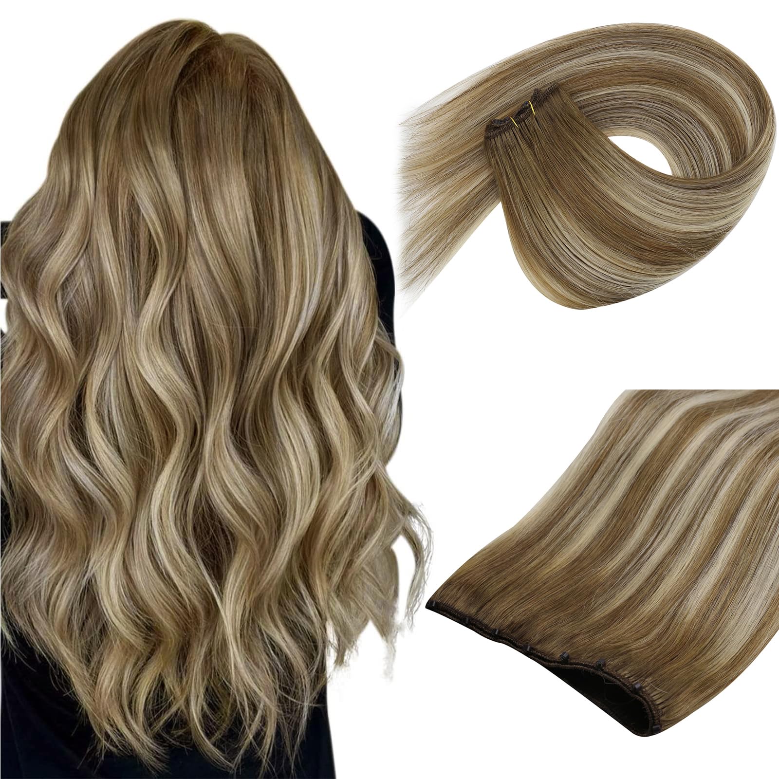 Sunny Beaded Weft Hair Extensions Medium Brown Ombre Blonde Micro Weft Hair Extensions Human Hair Ombre Brown EZE Weft Human Hai