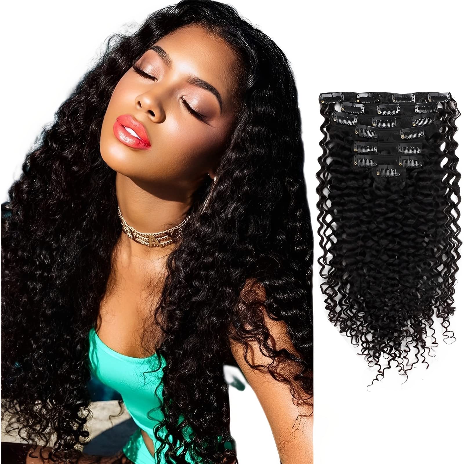 ABH AMAZINGBEAUTY HAIR Jerry Curly Clip in Hair Extensions Real Human Hair 3B 3C Double Wefts Curly Clip ins for African America