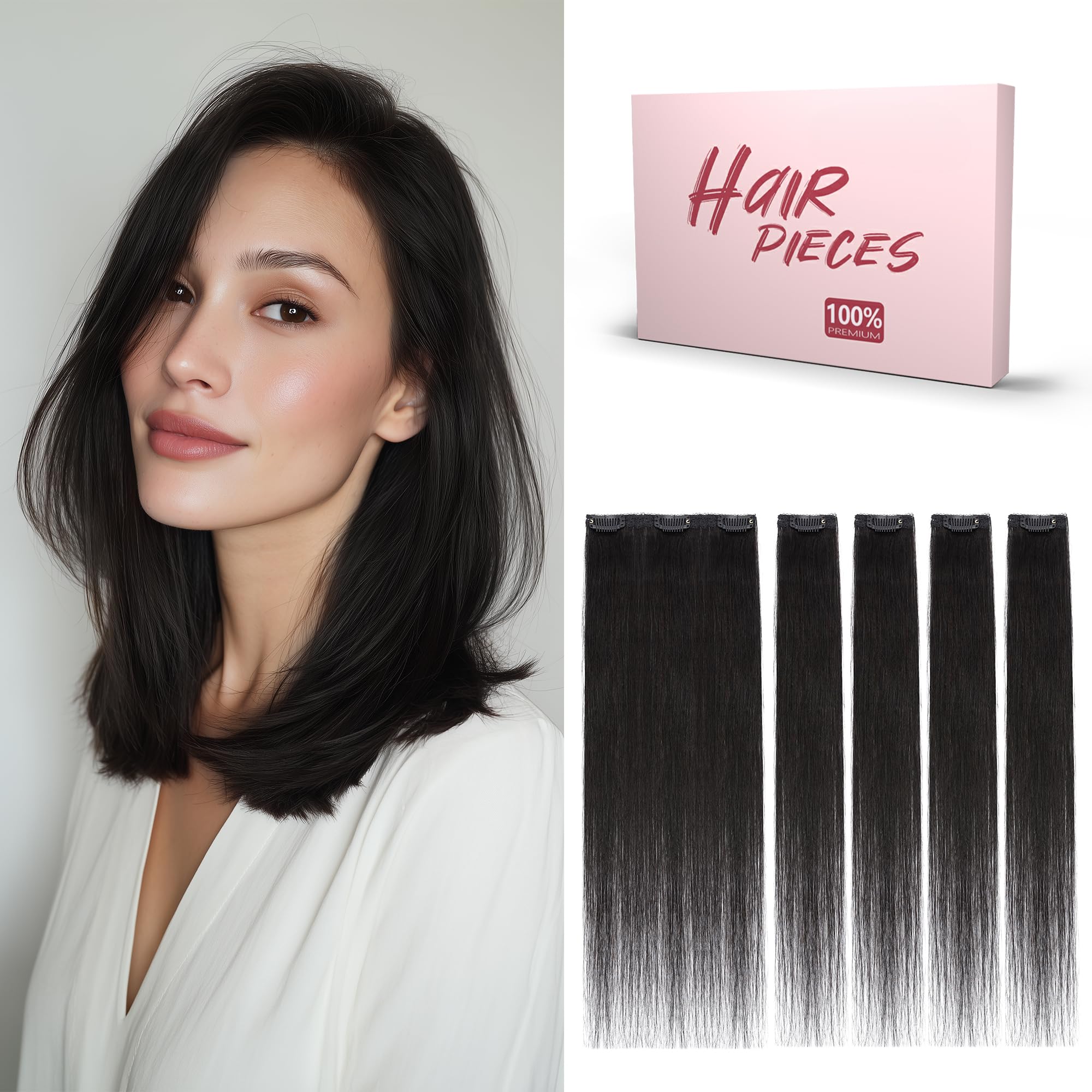 SEGO 5 Pcs Clip In Short Hair Extensions Real Human Hair Remy Straight Soft Seamless Clip In Hairpieces for Women With Thinning 