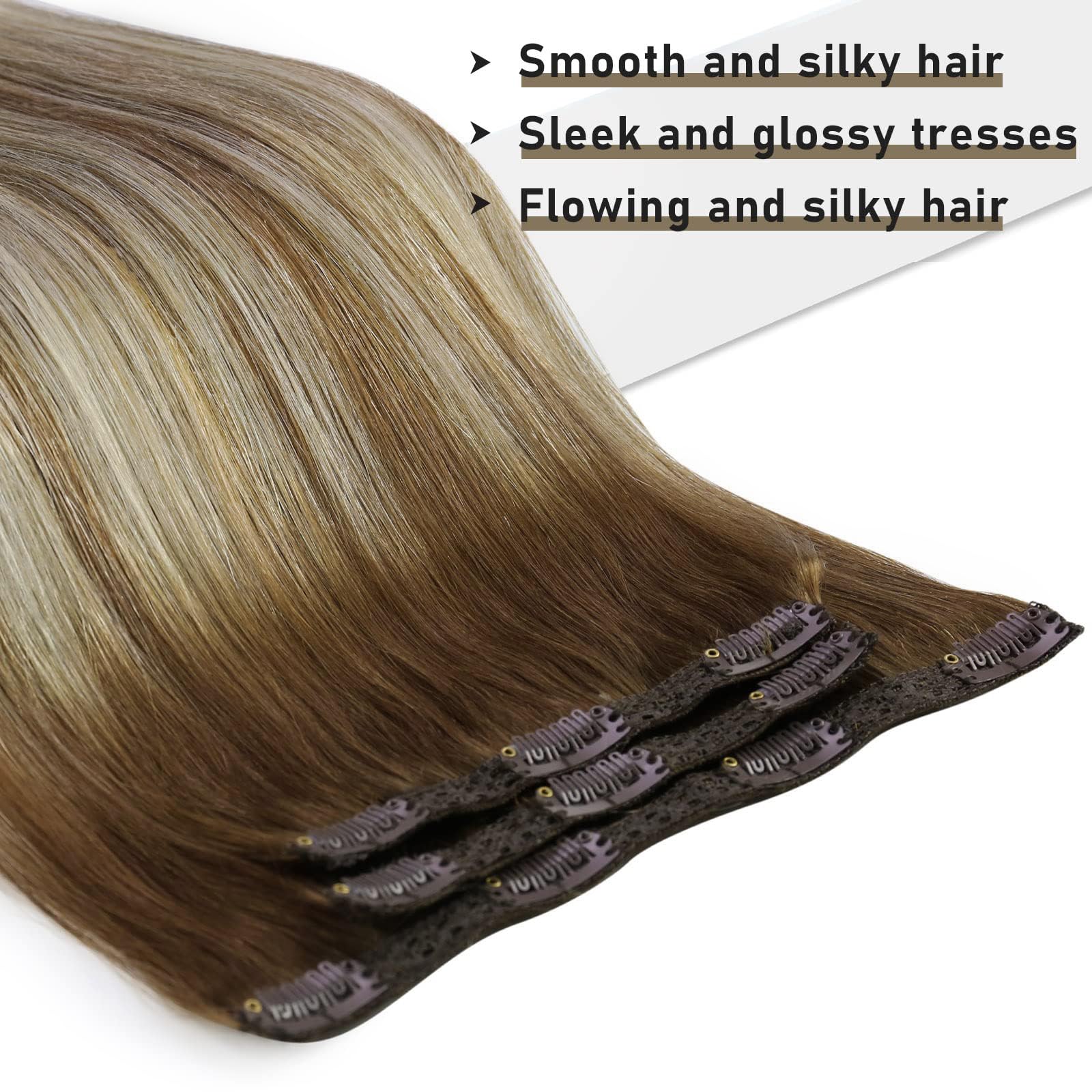 Sunny Human Hair Extensions Clip Ins Balayage Brown Blonde Clip In Hair Extensions Real Human Hair Clip In Extensions Ombre Medi