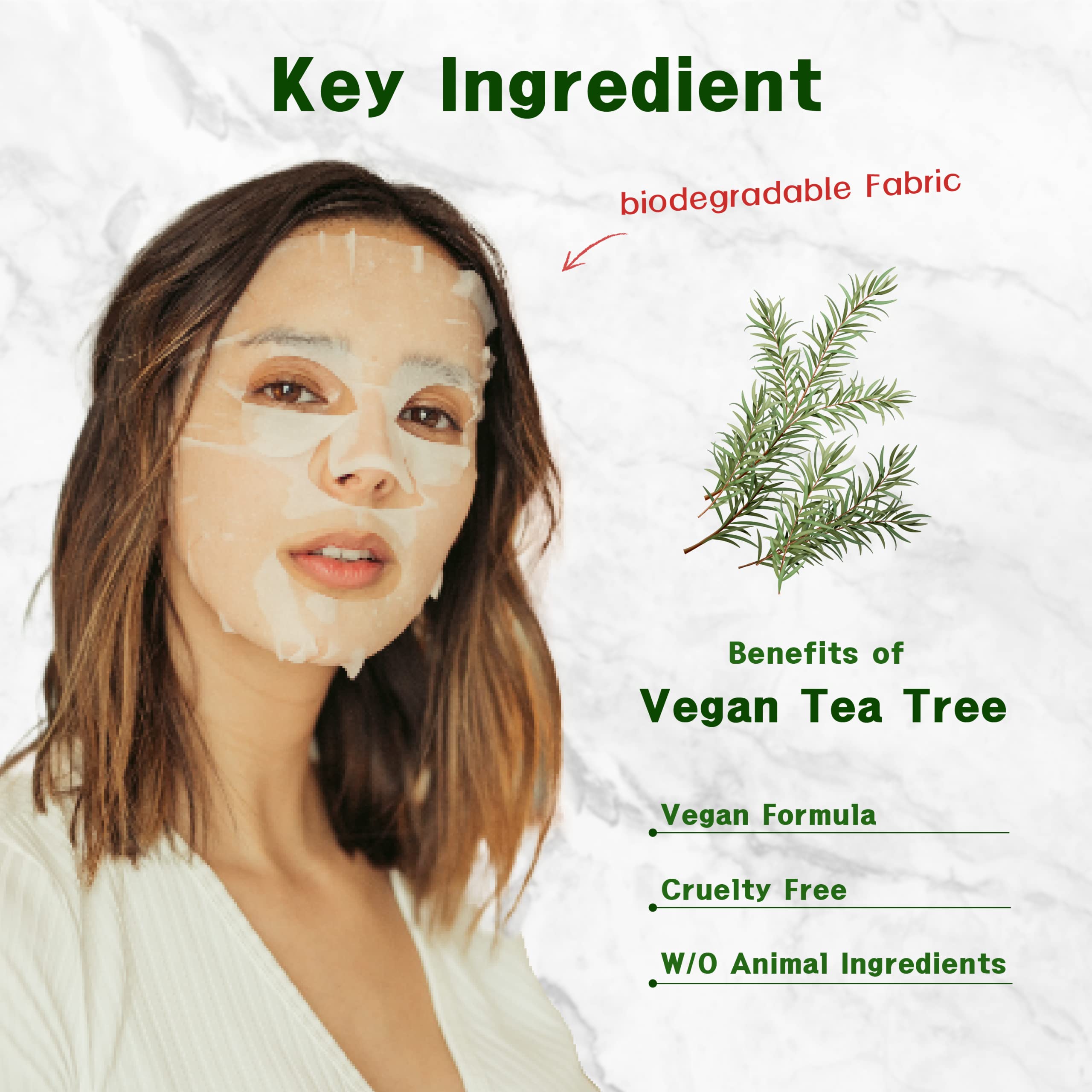 Purederm Vegan Tea Tree Sheet Masks (12 Packs) - Facial Sheet Mask For Calming & Trouble Reducing Treatment