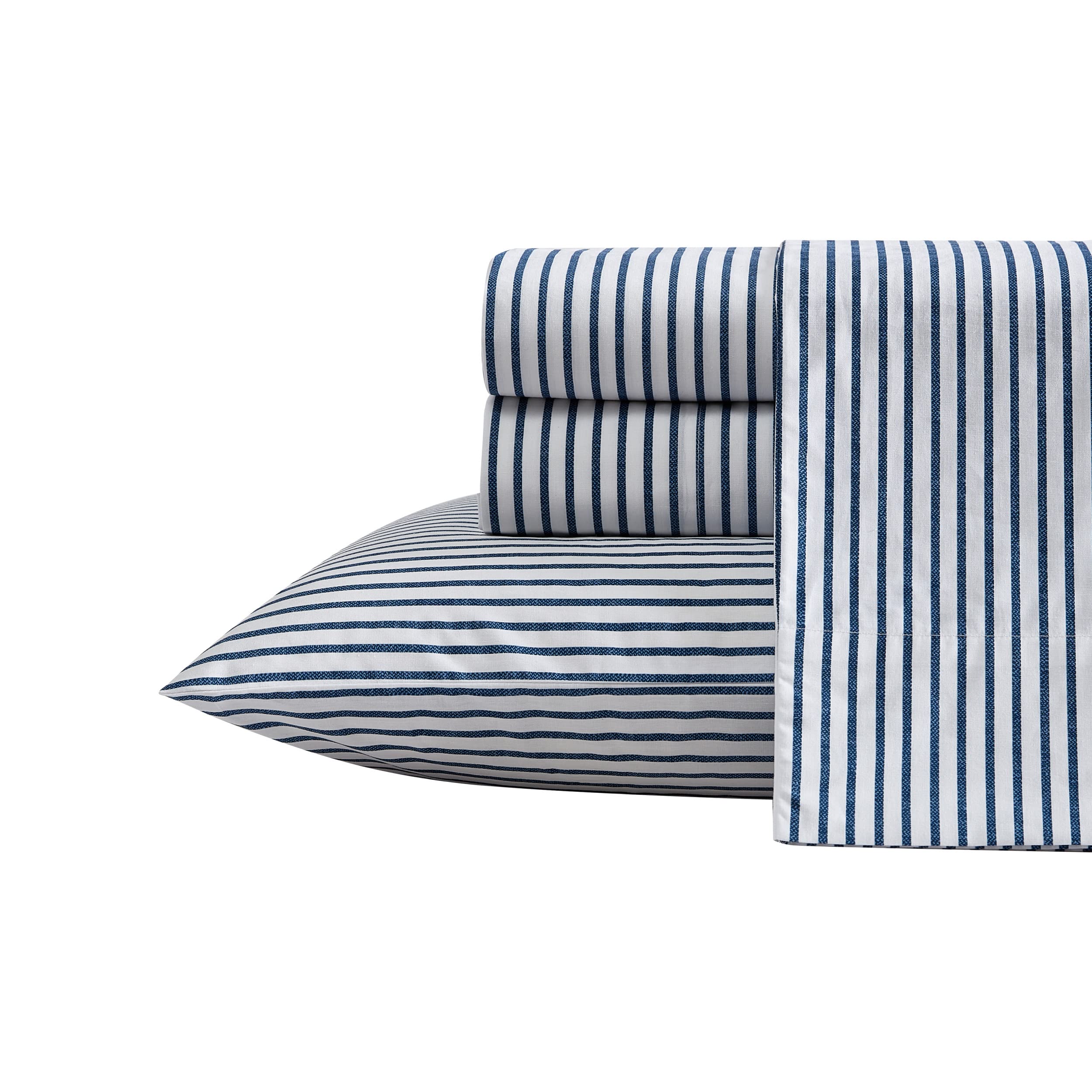 Nautica- Twin Sheet Set, cotton Percale Bedding Set, crisp  cool, Lightweight  Breathable (Harmead Navy, Twin)