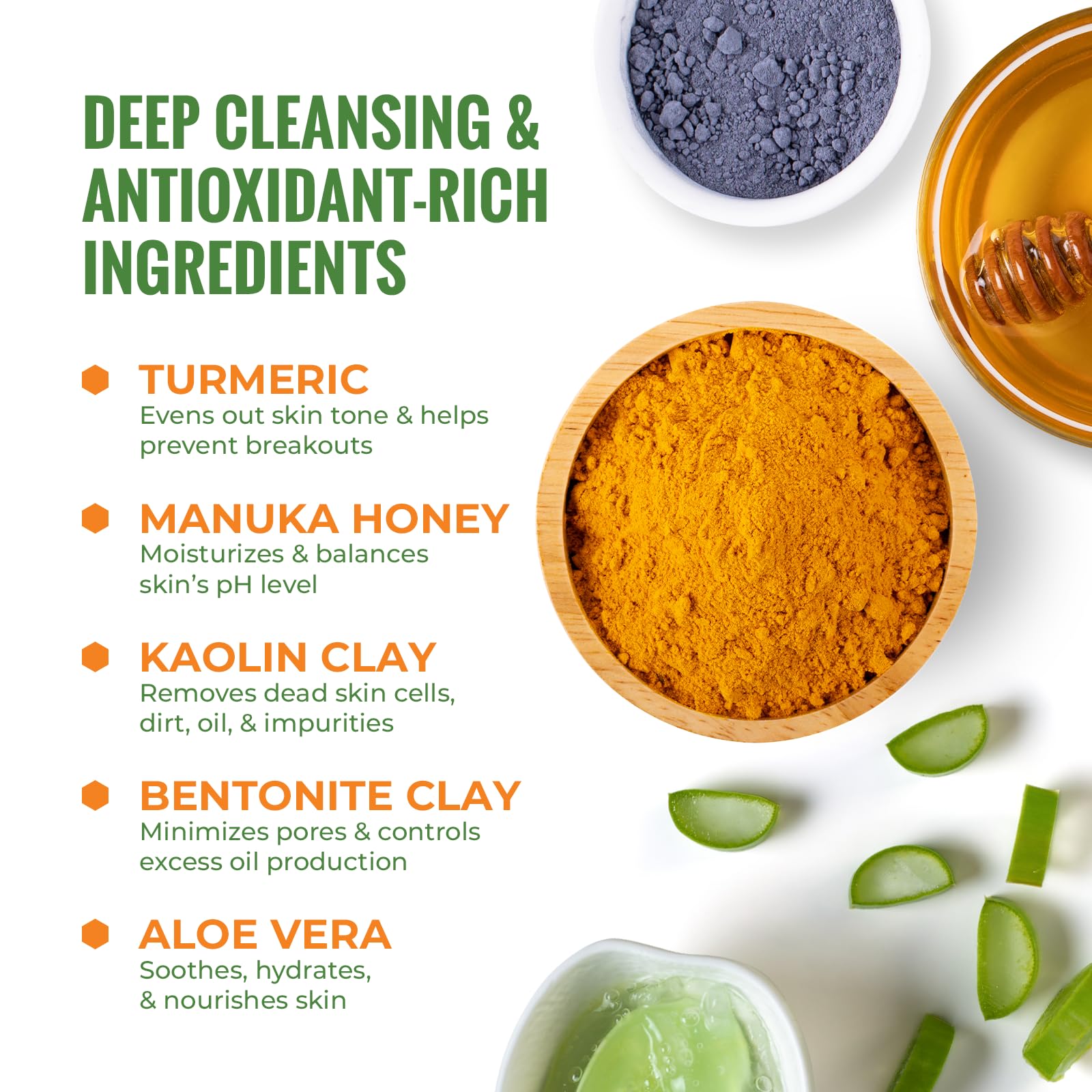 Wild Naturals Turmeric Clay Face Mask for Acne & Dark Spots - Gentle, Soothing Mask with Vitamin E for Men & Women - Natural Cla