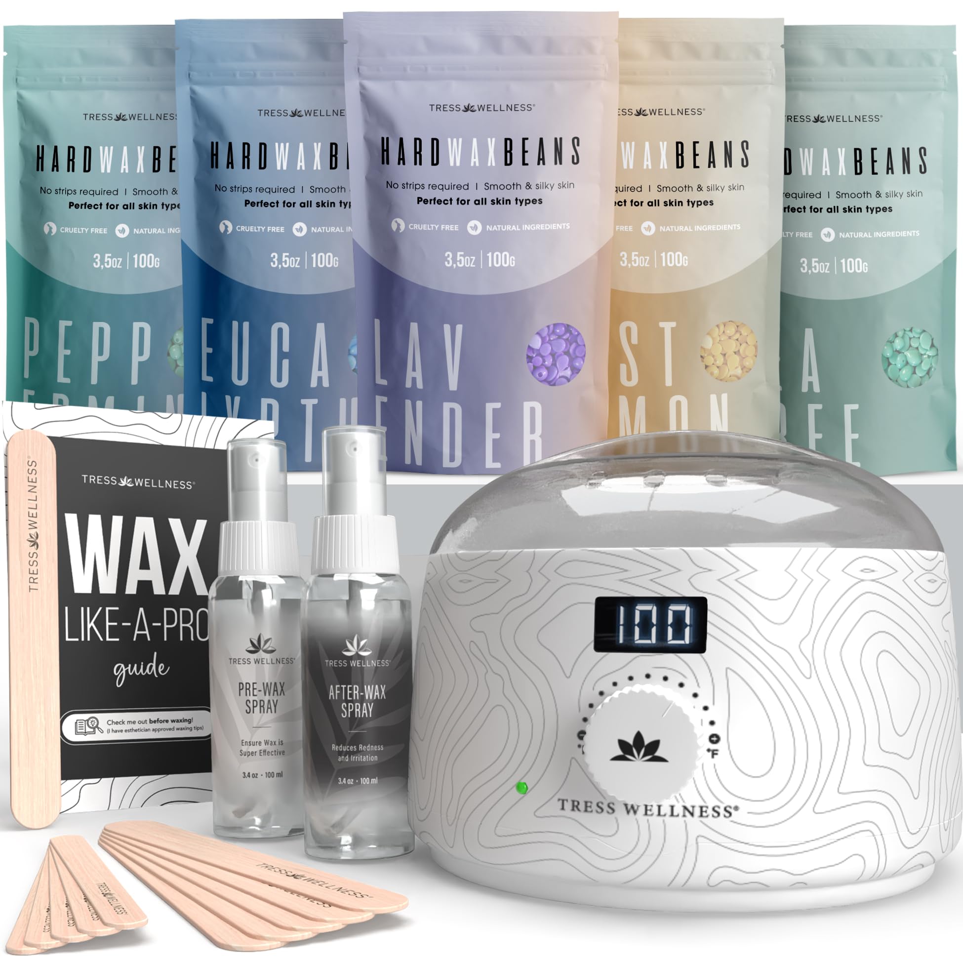 Tress Wellness Waxing Kit for Brazilian Wax - Easy to Use For Sensitive Skin - Digital Display, Black & White