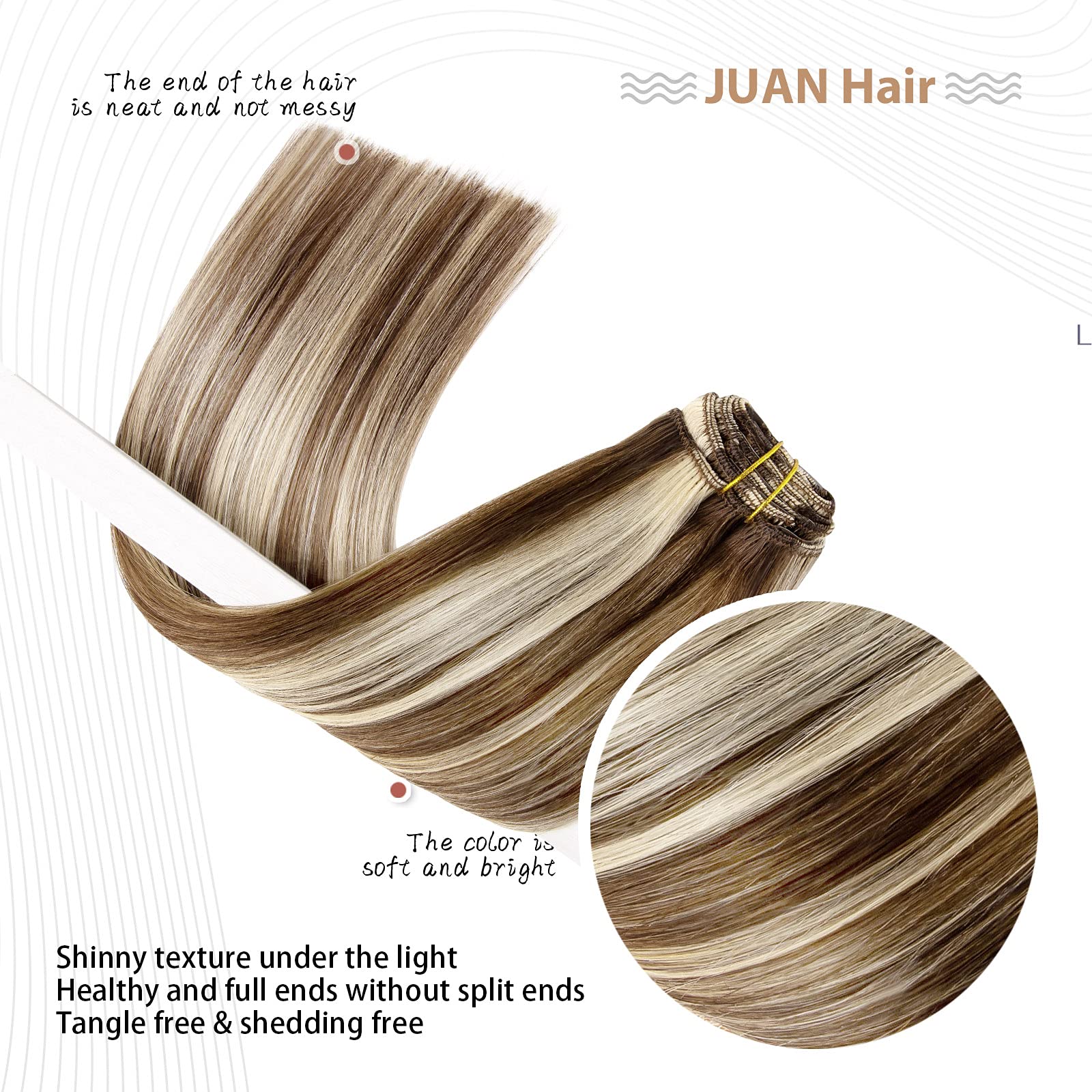Aison Clip in Hair Extensions Real Human Hair 70G Medium Brown to Blonde 100% Remy Human Hair Soft Silky Straight 7pcs 16clips (