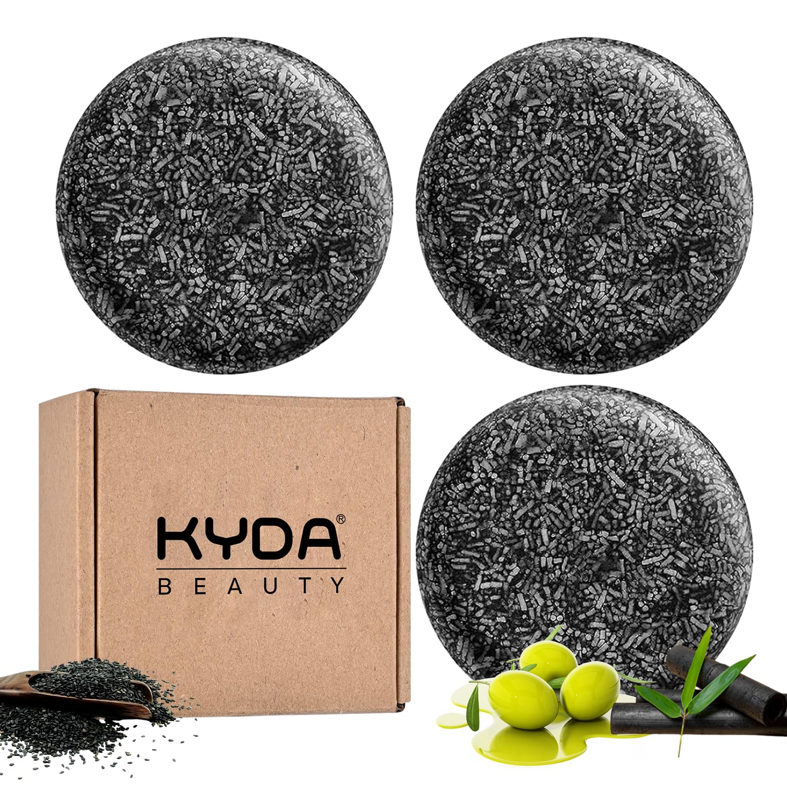 FREEORR 3PCS Gray Hair Reverse Bar, Natural Black Soap for Hair and Beard Darkening, Darkening Shampoo Soaps for Gray Hair Cover