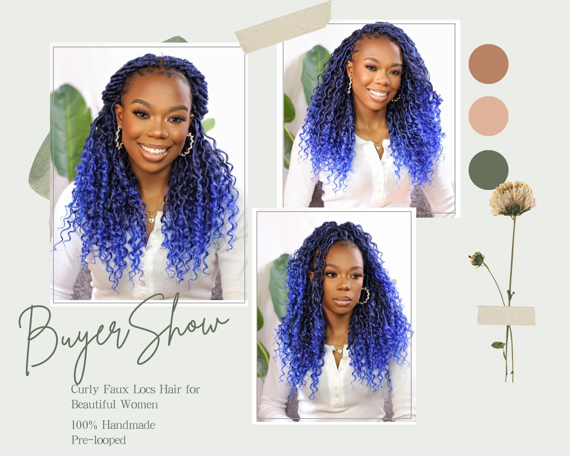 8 Packs Boho Goddess Locs Crochet Hair 18Inch Ombre Blue River Locs Crochet Hair Boho Faux Locs Wavy Hair With Curly Ends Pre-Lo