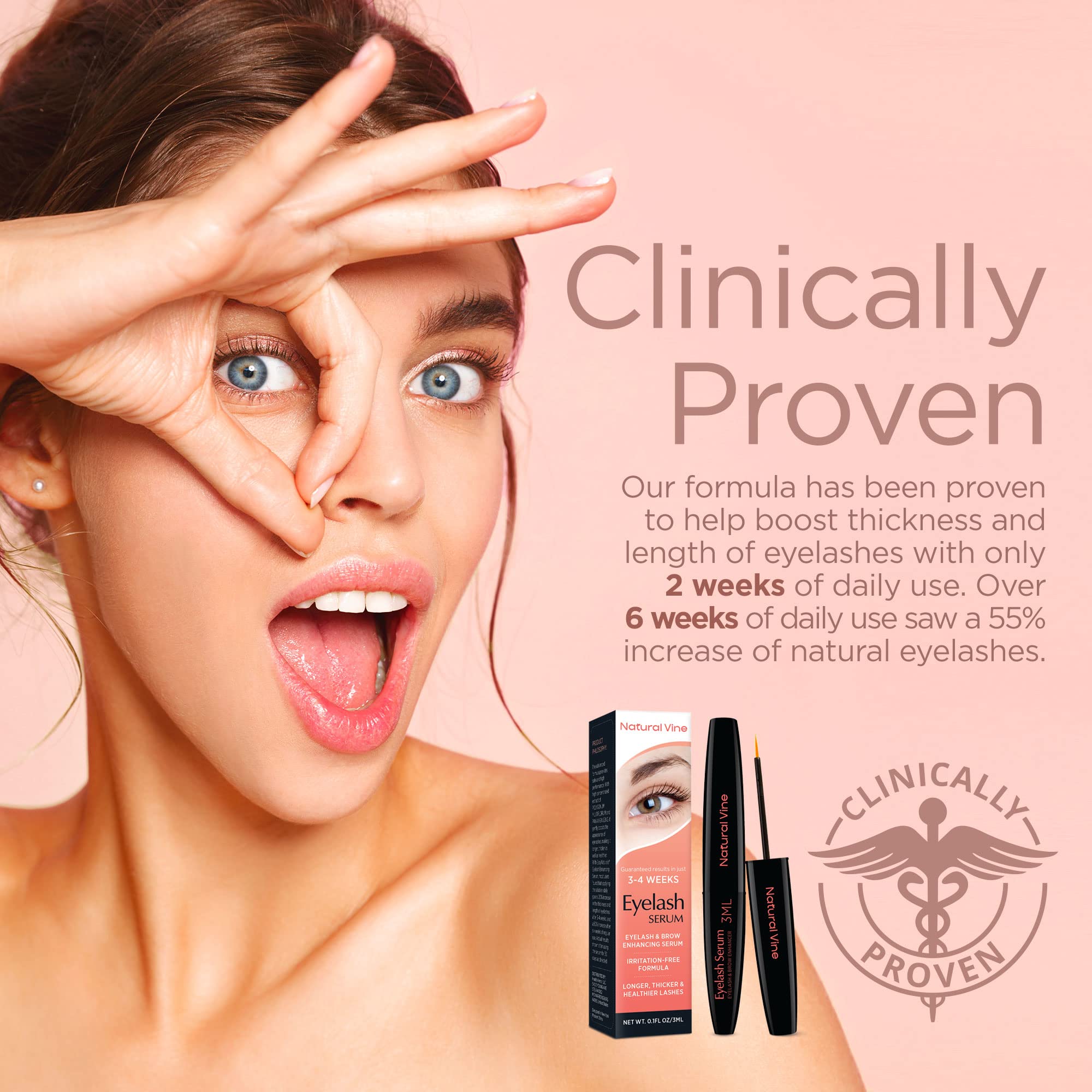 Natural Vine Eyelash and Brow Growth Serum, Irritation Free Formula, Guaranteed Results in 3-4 Weeks for Longer, Thicker, and Fu