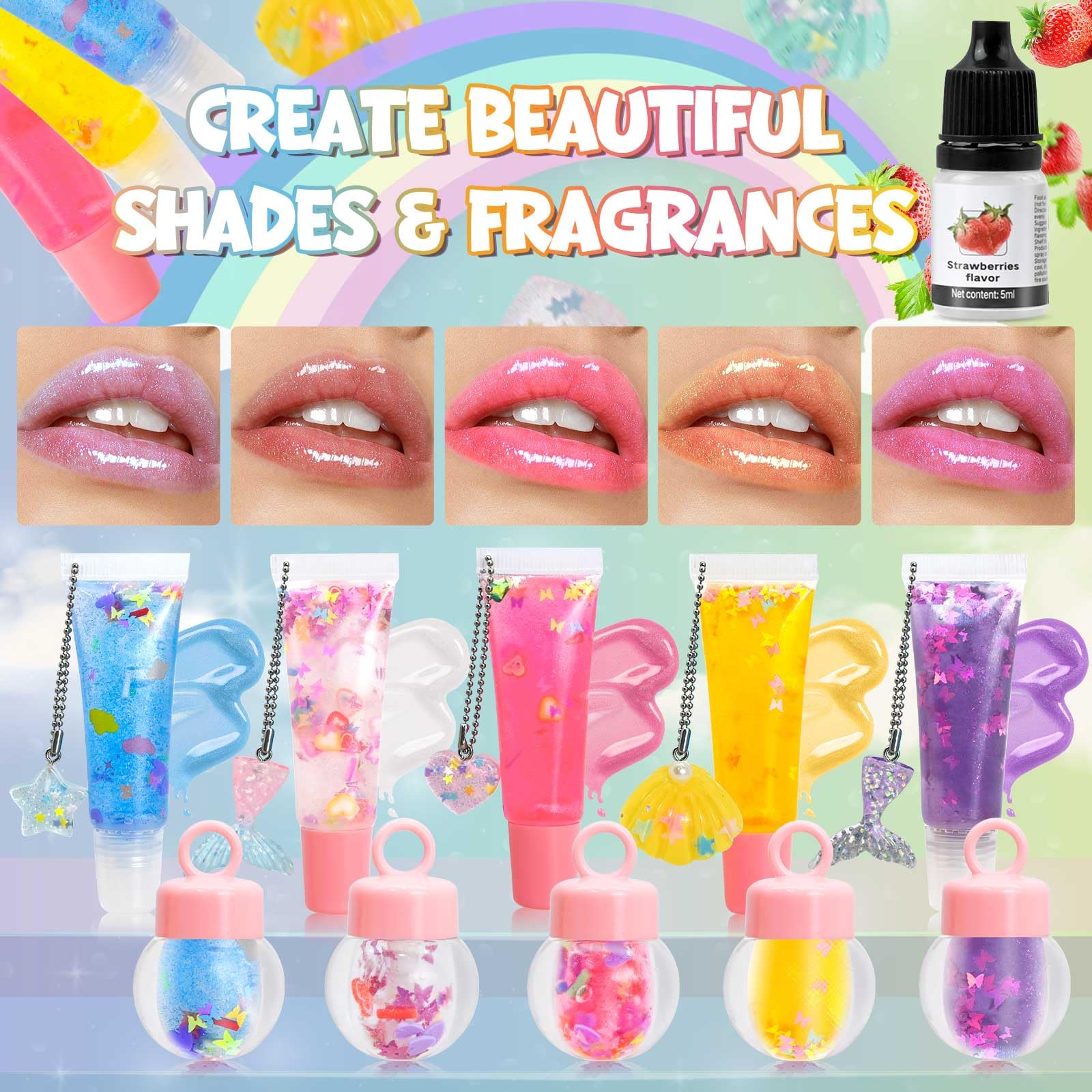 Lip Gloss Making Kit Jcoos 73Pcs Lip Gloss Keychain Make Your Own Lip Gloss Kit, Diy Lip Gloss Making Kit Moisturizing Shine Beg