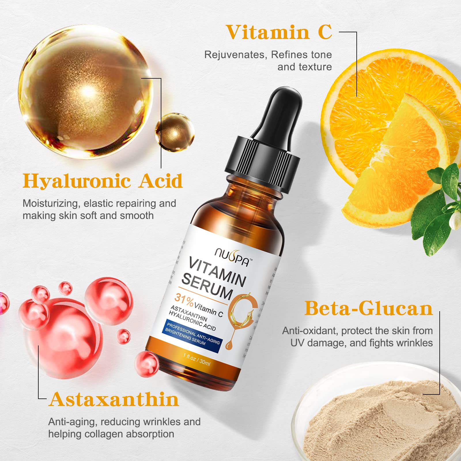 Vitamin C Serum for Face 2oz 31% Vitamin C Facial Moisturizer Serum Anti Aging Serum Reduces Age Spots and Sun Damage Natural Br
